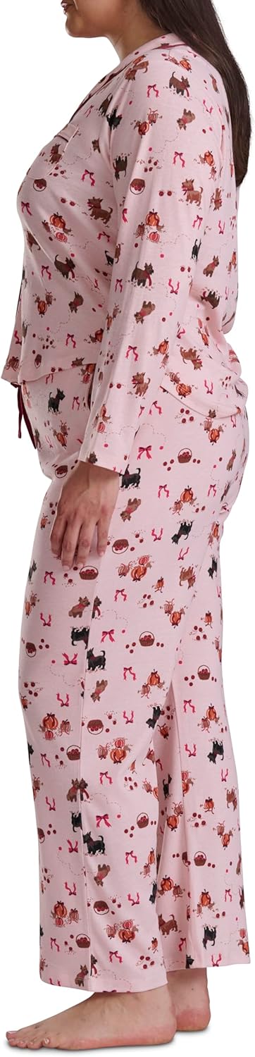 Karen Neuburger womens [Plus Size] Girlfriend Long Sleeve Notch Collar Button Up Top and Pant Bottom 2-piece Pajama Set - Image 4