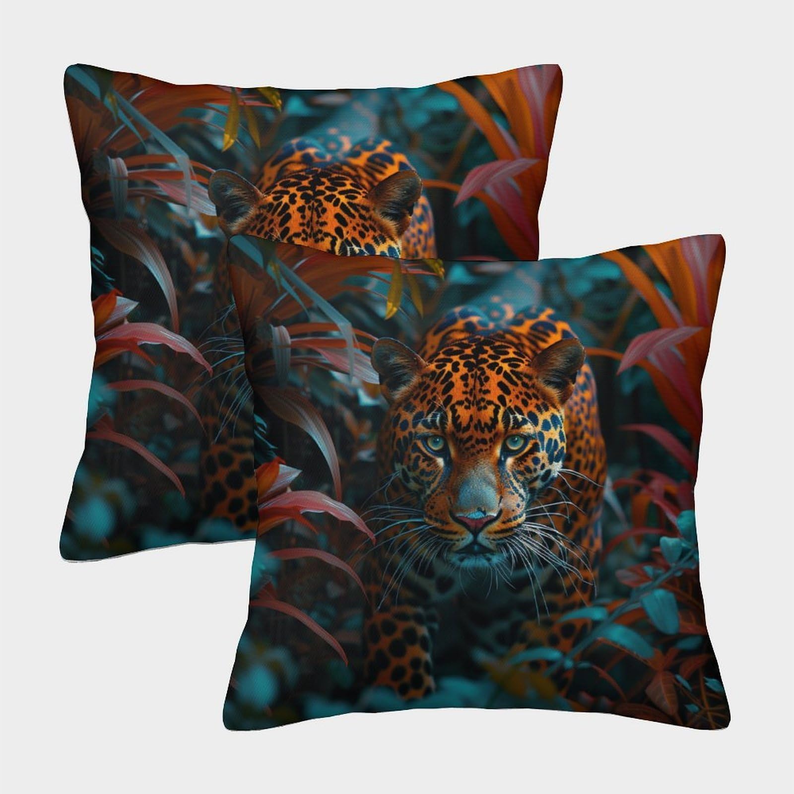 kaiyun 2 Pack Leopard Pillowcase 45x45cm,Jungle Cushion Cover,3D Digital Printing Bed Sofa Decorative