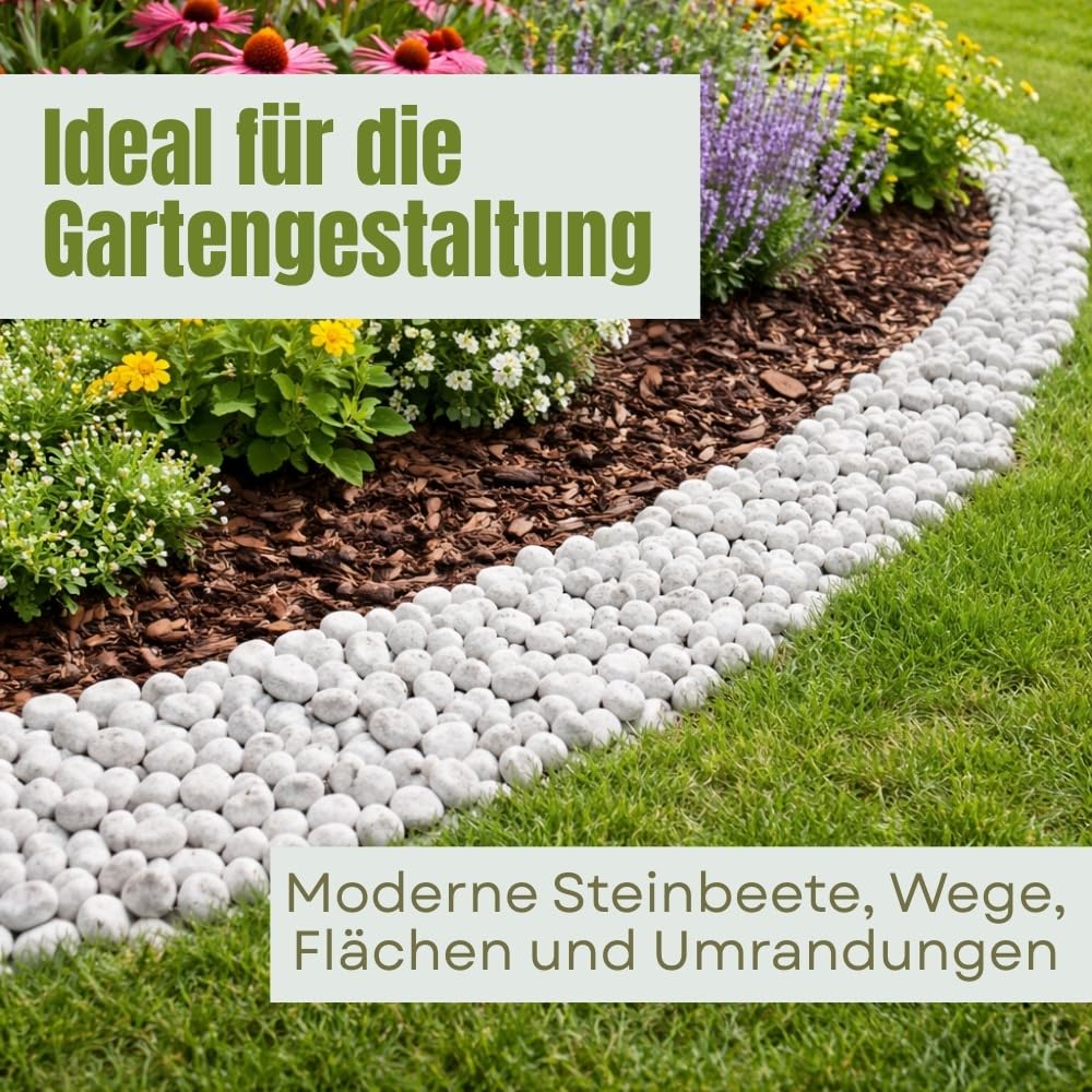 Kieselsteine Garten Zierkies Weiß 7-15 mm 25 kg Aquarium Kies Carrara Marmorkies Dekostein Weiße Kieselsteine Zierstein Marmor Kies Weiß Gabionen Steine
