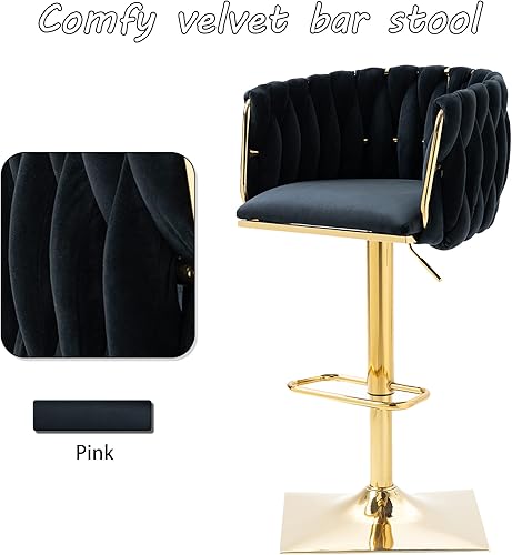 Miniatura 7 de Homtique Taburete de bar, taburetes de bar tejidos de terciopelo, taburetes de bar giratorios de altura de mostrador ajustable con respaldo bajo y