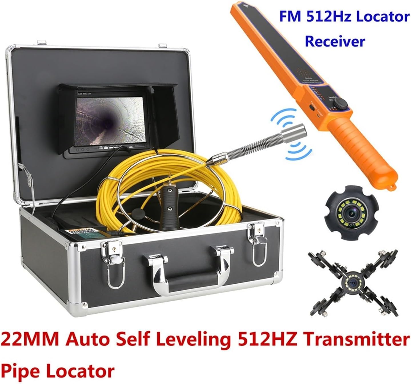 Drain Inspection Camera 7" Sewer Pipe Inspection Video Camera with Self Leveling 512HZ Locator 22MM IP68 Pipeline Drain Industrial Endoscope Camera