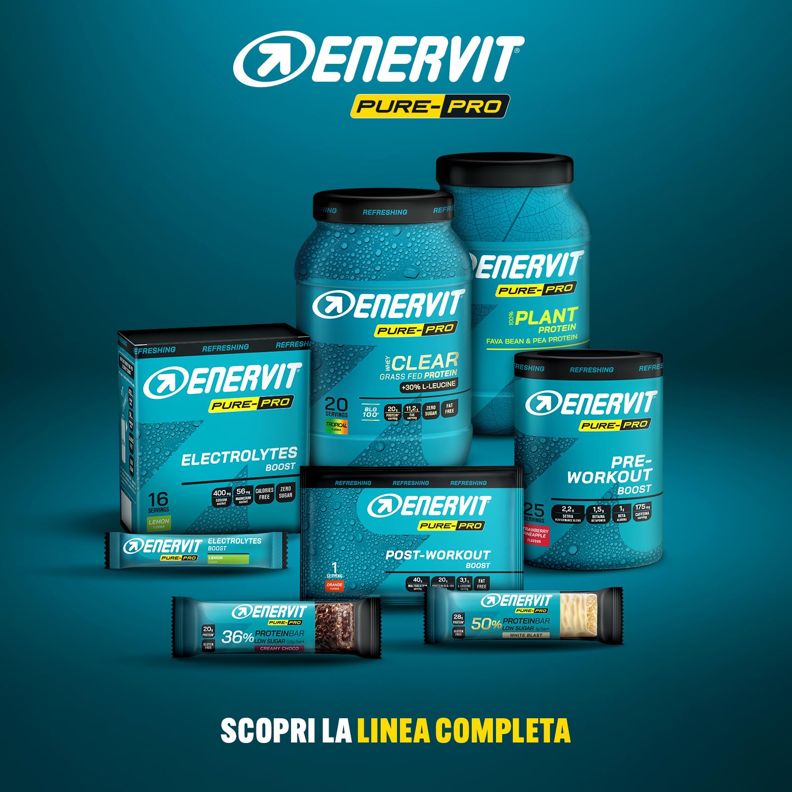 Enervit Pure-Pro Protein Bar 50% Salted Caramel, Barrette Proteiche Senza Zucchero e Senza Glutine, Snack Proteici con 28g Proteine, Post Workout intensi, Ripieno Gusto Caramello, 9 Barrette da 55g