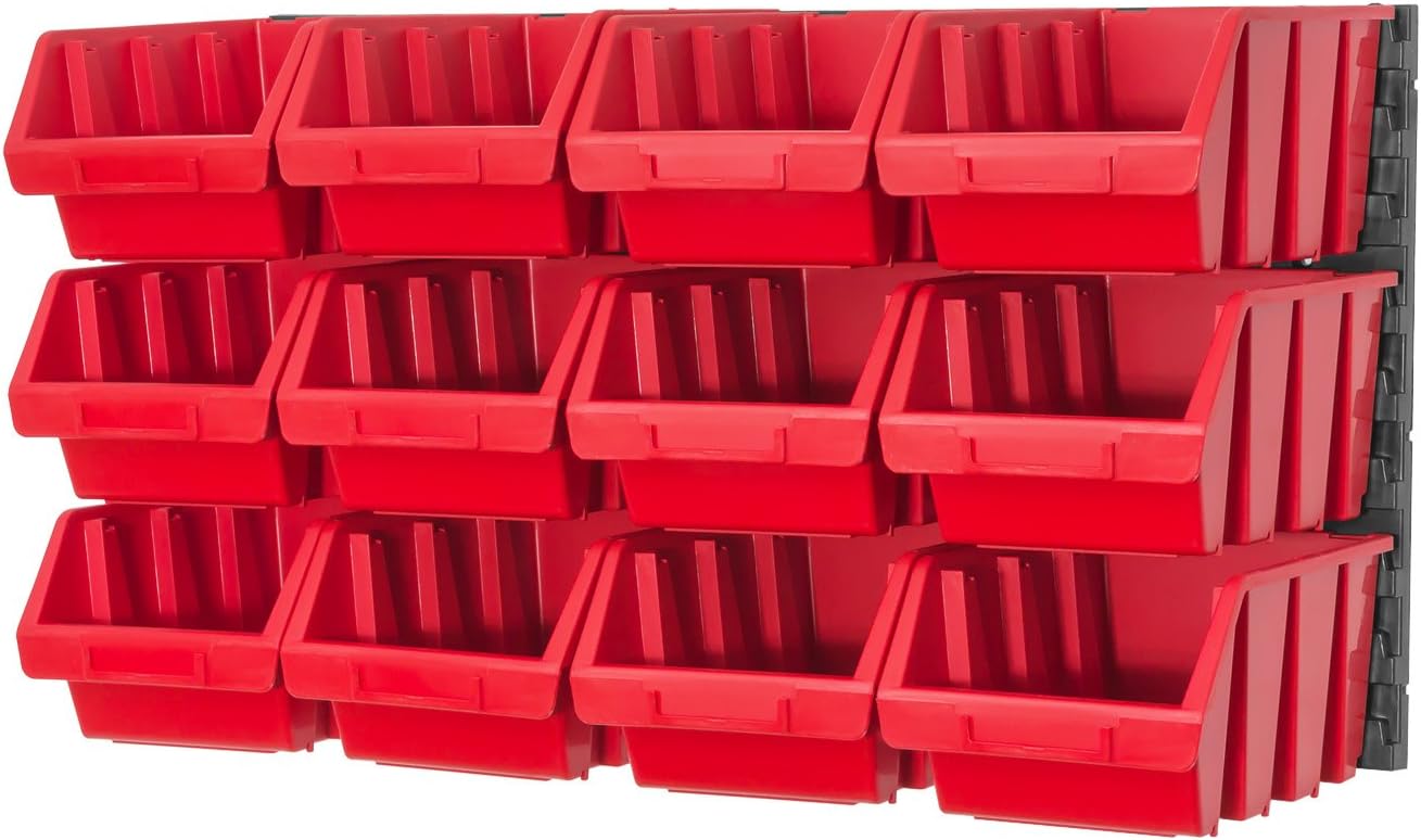 Storage bins with wall mounted panel 12 large red bins Amazon.co.uk