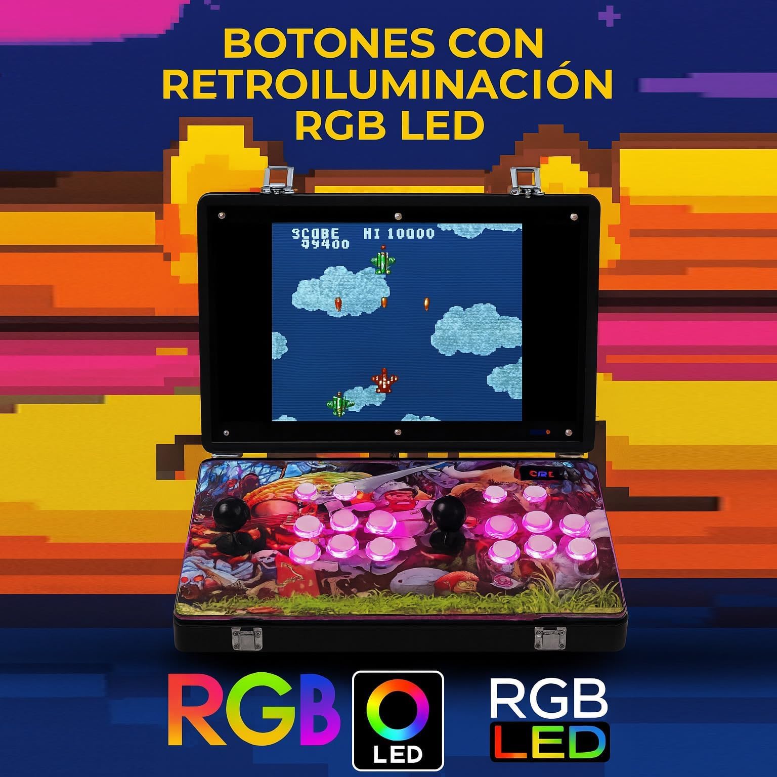 Arcade portatil con Monitor de 17 Pulgadas , 6 Botones Arcade por Jugador, Incluye Bateria para Juego portatil sin Cables, Consola Ideal para Viaje, Preparado para encender y Jugar