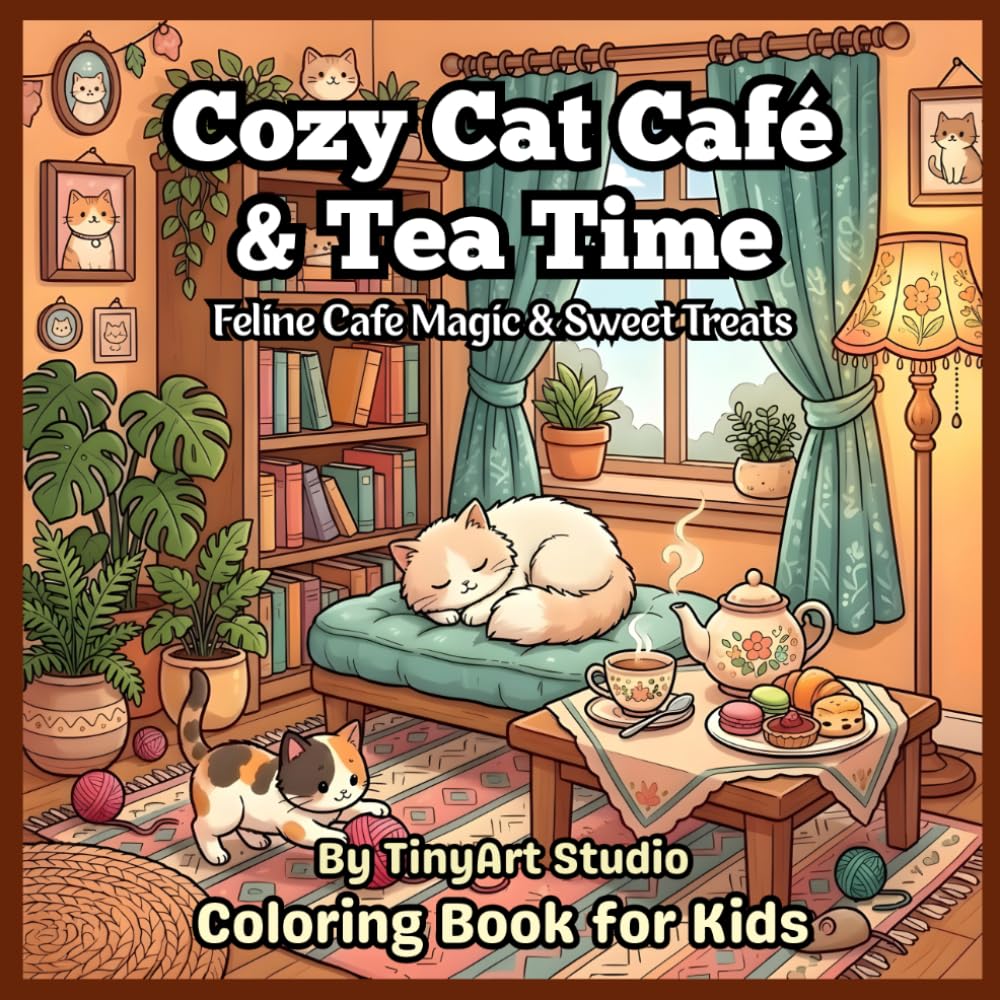 Cozy Cat Café & Tea Time: Feline Cafe Magic & Sweet Treats (Coloring Book for Kids) (Cute & Cozy Woodland Friends Colouring Books)