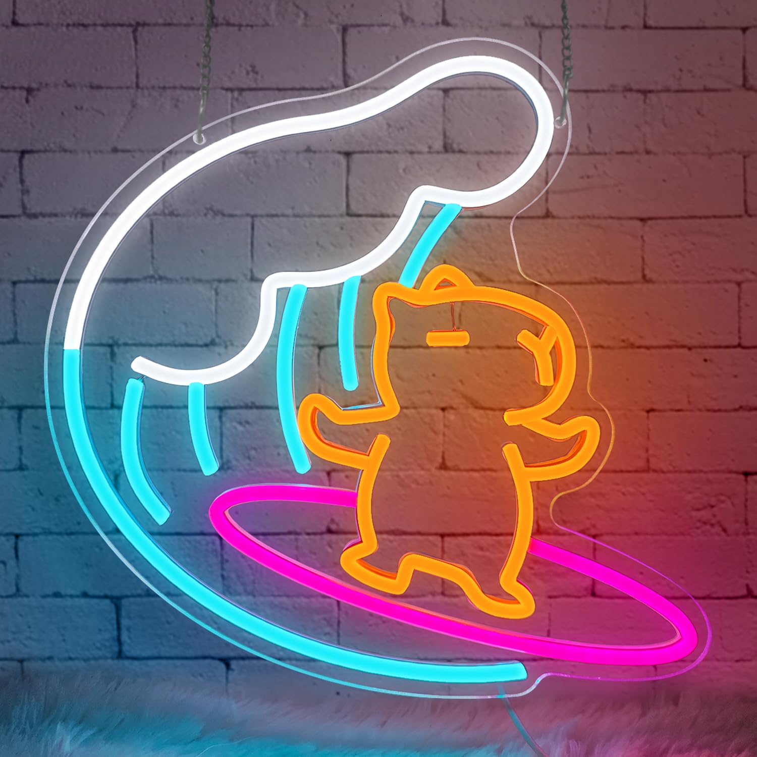 Surfendes Capybara Neon Schild niedliche Tier Dimmbar LED Schilder für Kinderzimmer USB Capybara Nachtlicht lustige Leuchtreklame für Kinderzimmer Spielzimmer Bar Strand Party Geschenk