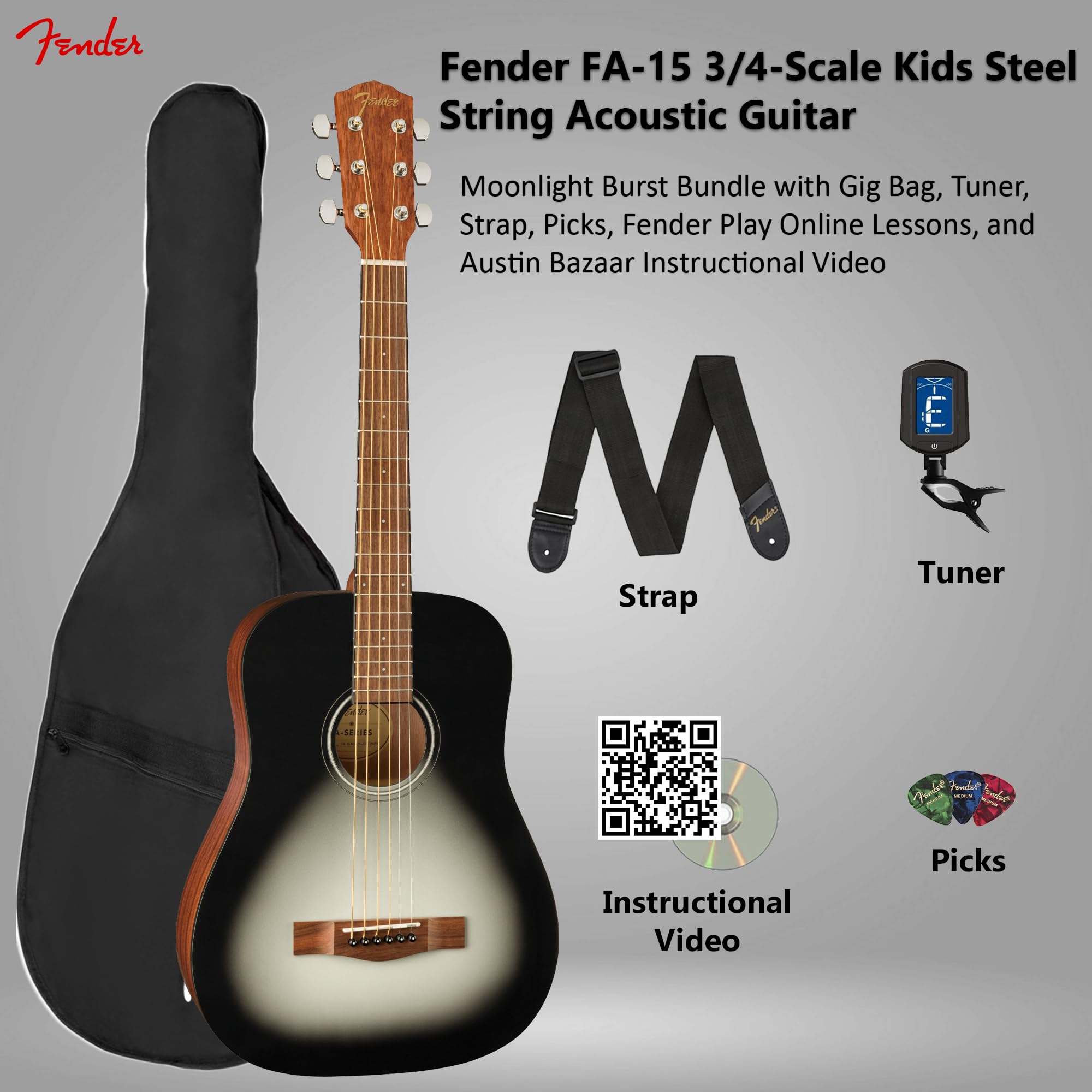 Amazon.com: Fender FA-15 3/4-Scale Kids Steel String