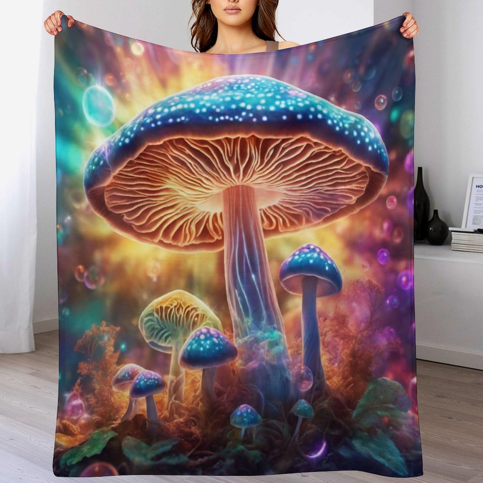 Couverture champignon en flannel polaire douce et chaude 130x180cm