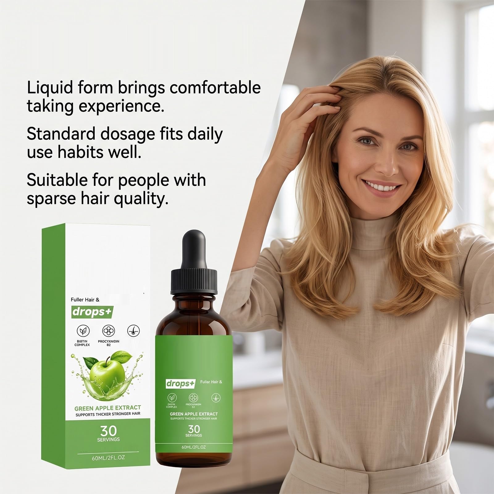Gotas de biotina para el cabello|Uso diario para hombres y mujeres|2fl.Oz