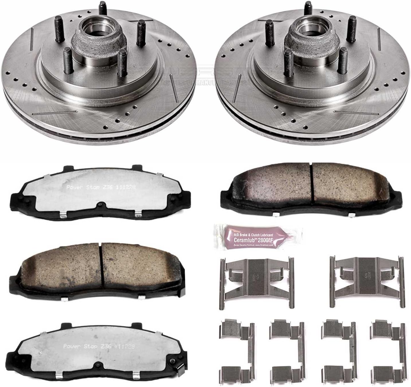 PowerStop Front Brake Kit For Ford F-150 2000-03 |F-150 Heritage 2004 |Lincoln Blackwood 2002 - Truck & Tow Carbon Fiber Ceramic Brake Pads + Drilled & Slotted Rotors Upgrade, K1914-36
