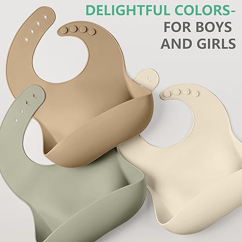 Miniatura 6 de Cuddle Campus Set of 3 Silicone Bibs for Babies & Toddlers,Soft Adjustable Bibs with Pocket Food Catcher for Baby Girl, Boy