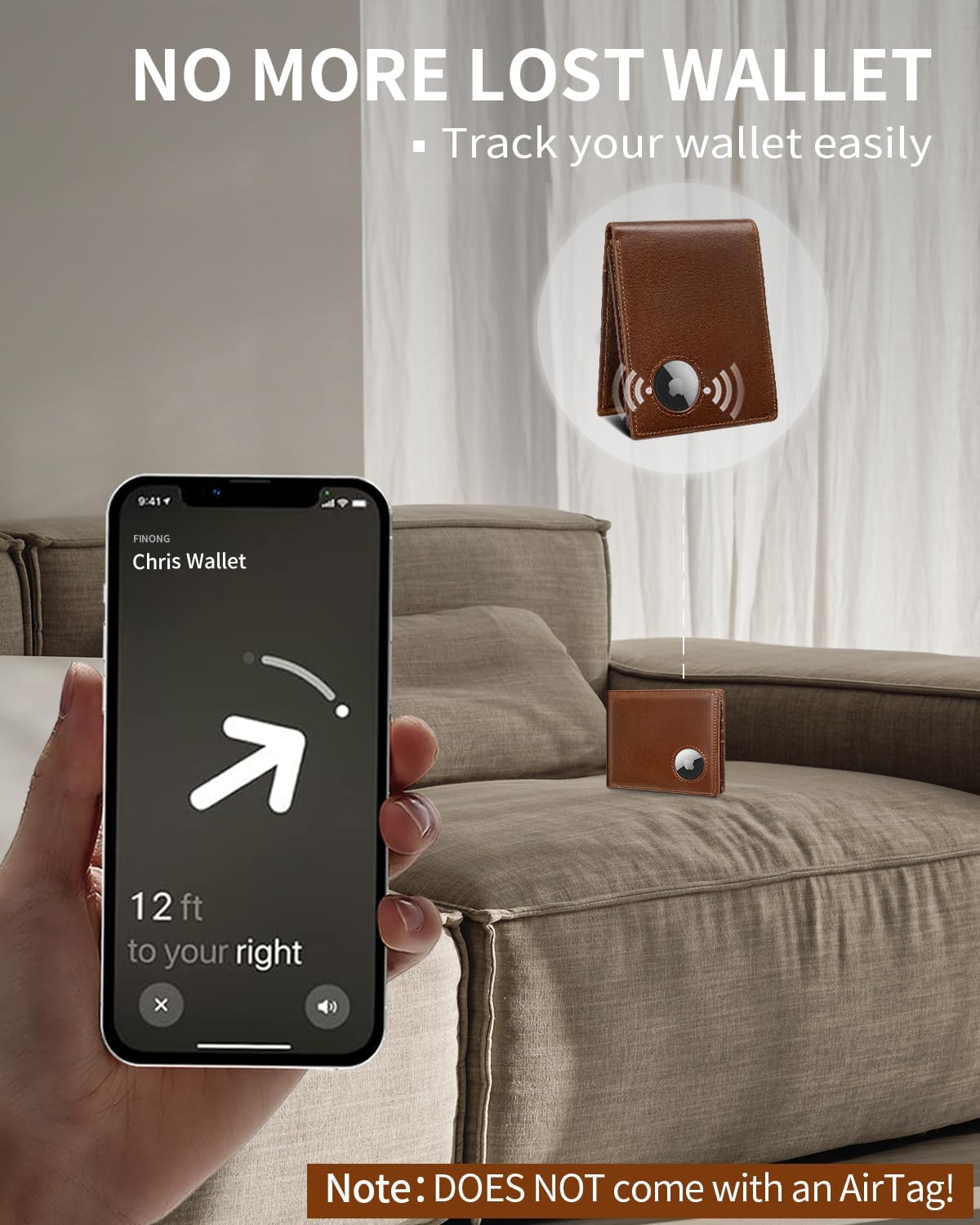 Mens Wallet With Airtag Holder Genuine Leather Bifold RFID Blocking Wallets with 14 Card Slots, ID Window & 2 Cash Pocket（AirTag Not Include） - Image 2