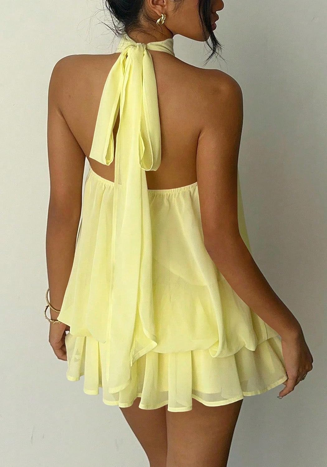 Women's Chiffon Halter Drop Waist Mini Dress Wedding Guest Dresses Ruffle Formal Holiday Club Brunch Outfits - Image 3