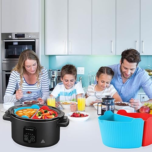 Miniatura 4 de LYHOLKEER - Forro de silicona para olla de cocción lenta de 6 cuartos de galón y Hamilton Beach, inserto divisor de olla lenta reutilizable 2 en 1,