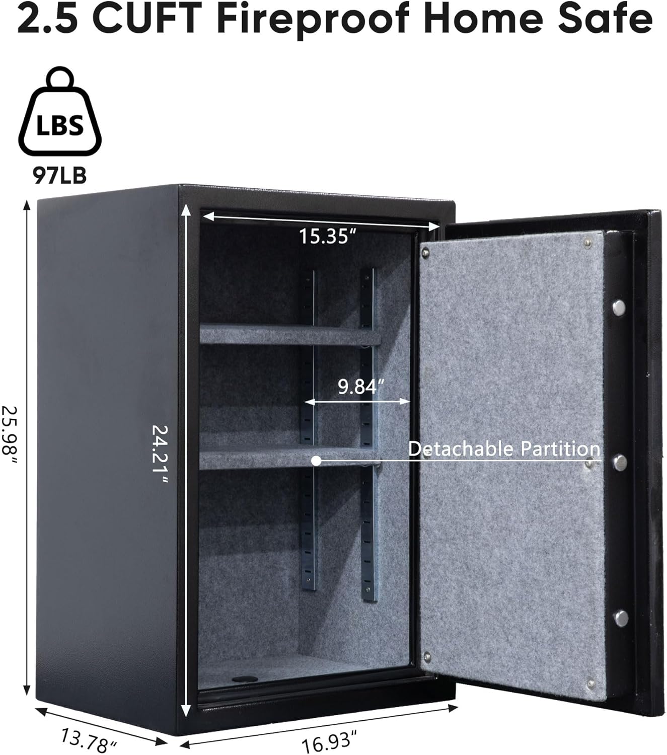 Fireproof Safe with Programmable Electronic Keypad, Home Safe with Removable Shelf, Fire Proof safe for Home Documents, 26"H × 17"W × 14"D(Black)