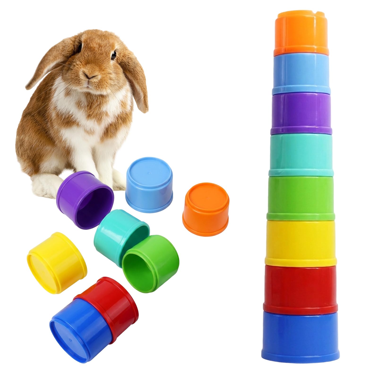 TZMFHD 8pcs Rabbit Toys, Stacking Cups Set for Foraging Stimulation and Interactive Play, Eight Stackable Cups Suitable for Treat Hiding Games and Daily Enrichment Activities