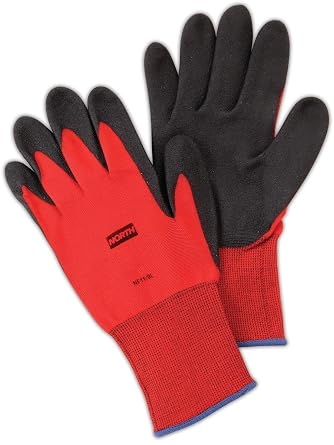 Honeywell North by Honeywell NF11/10XL NorthFlex Red NF11 Foamed PVC Palm Coated Gloves, Nylon, Size 10, Black/Red Pack of 12