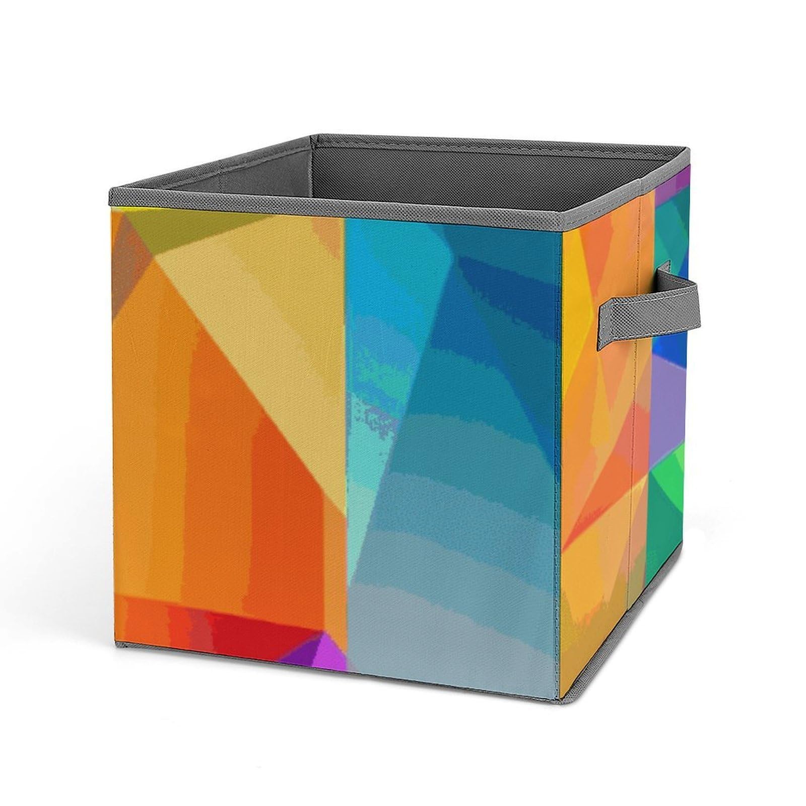 Khauerbc Style Rainbow Geometric Fabric Bins With Double Handles.storage Basket Is Cube Collapsible Organizers.square Baskets For Organization, Closet, Shelves, Offices, Toys.