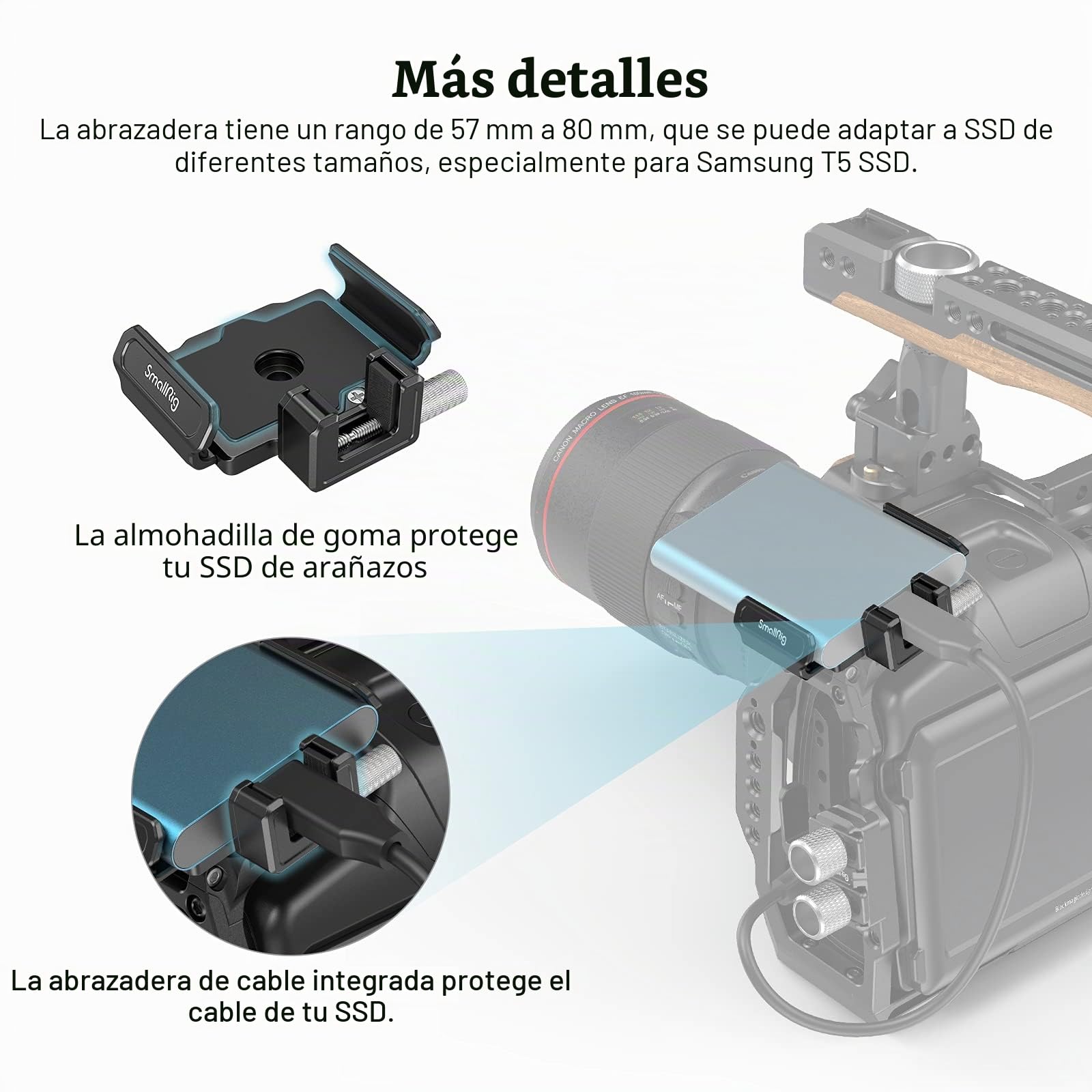 SMALLRIG T5 / T7 SSD Mount Bracket Soporte de Montaje Funciona con Samsung T5 / T7 SSD para BMPCC 6K Pro - 3272