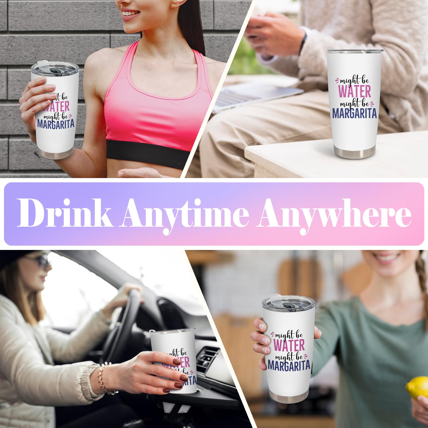 Margarita Gifts for Women Tumbler, Gifts for Cocktail Lovers Stainless Steel Tumbler with Lid and Straw 20oz, Might Be Water Might Be Margarita Travel Coffee Cup