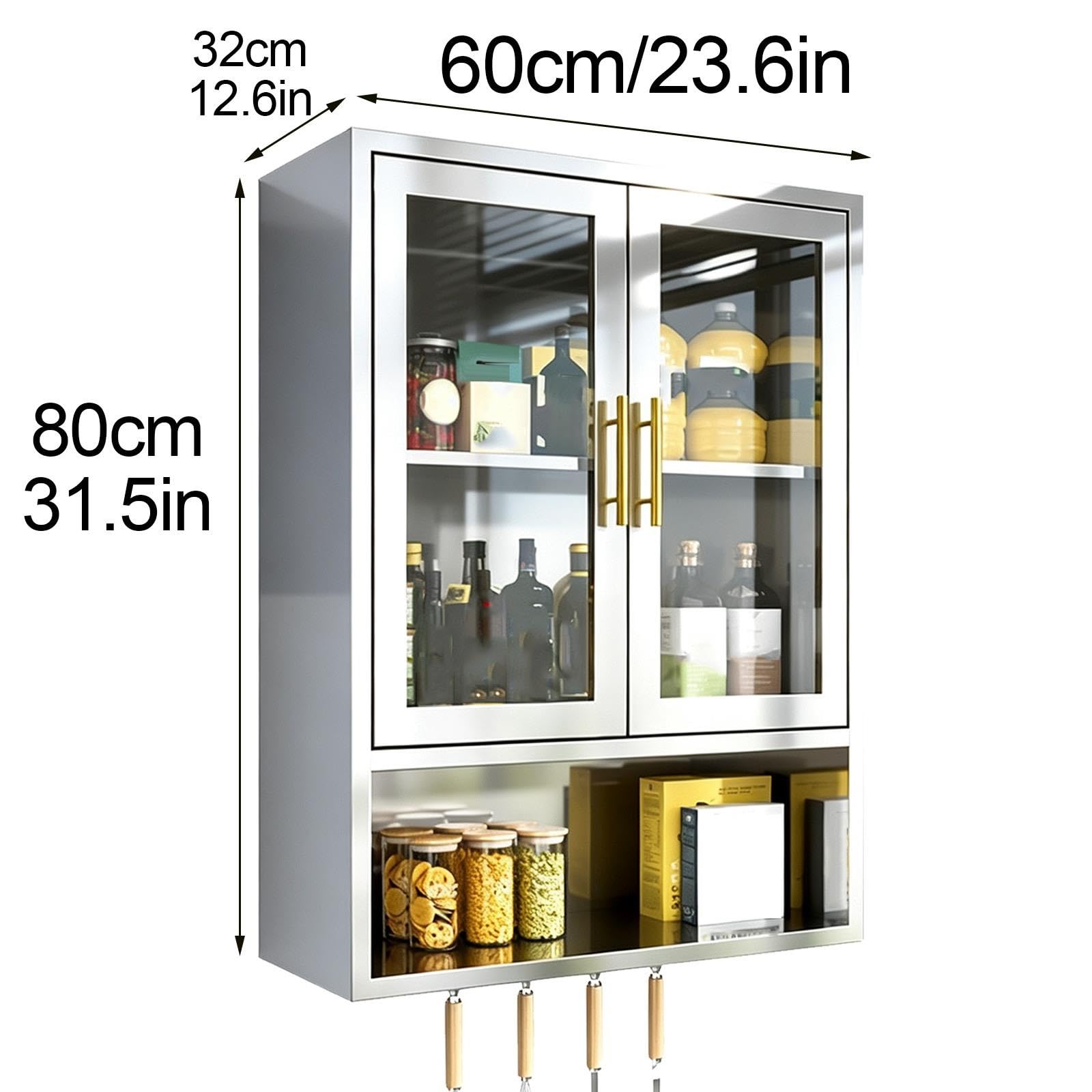 Pensile in Acciaio Inox Porta in Vetro Portata 25kg per Ciascun Ripiano
