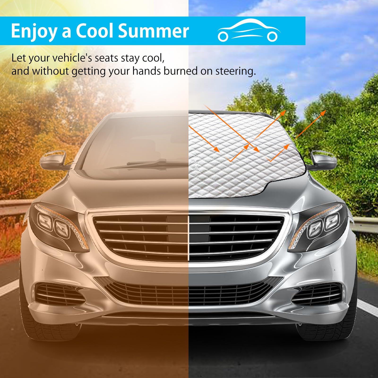 Couverture Pare-Brise Voiture, Bâche Pare Brise Protection Magnétique Couverture Repliable, Universelle Couverture Pare Brise pour Anti Givre, Neige, Glace, UV, Pluie & Soleil - 183 x 116cm