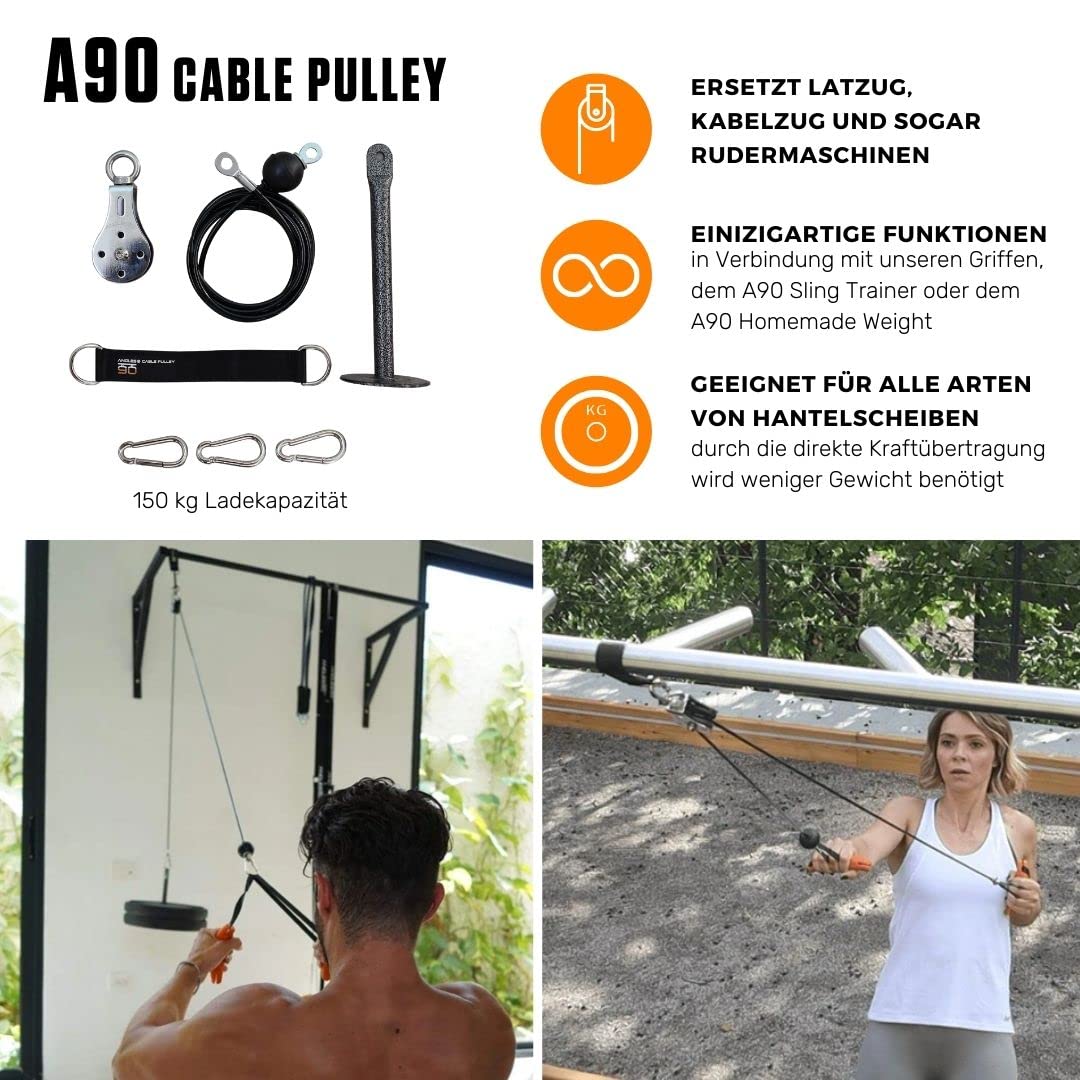 Angles90 Krafttrainings-Set für Ganzkörper mit Outdoor-Kabelzug & Klimmzugstange - A90 Full Body Strength Set - inkl. Sling Trainer & Widerstandsbänder - Latzug-Griffe - Kraftstation für Zuhause