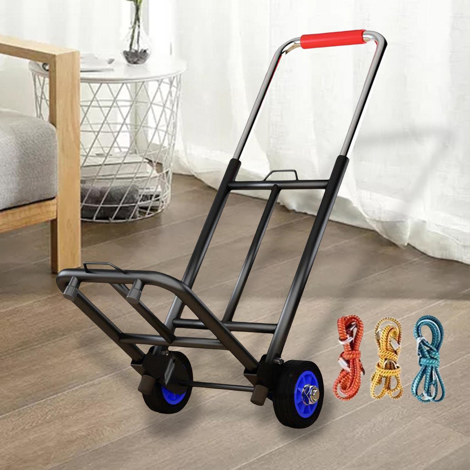 Carro de Equipaje Plegable con Mango Telescópico y Ruedas Suaves Estructura Metálica Resistente Altura Regulable para Facilitar el Transporte, Tubo25mmRueda de Goma, Individual