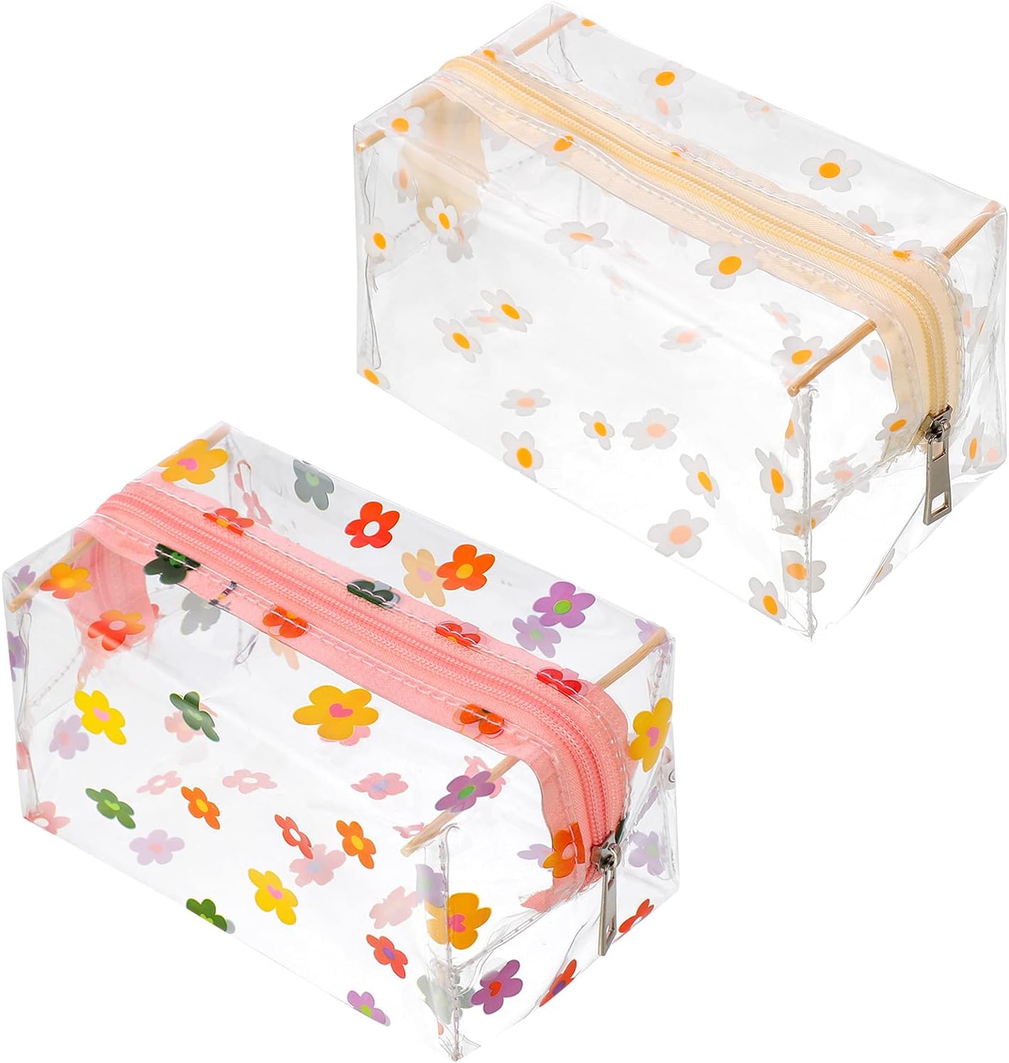 umorismo 2 Pack Clear Pencil Case for Girls Women,Big Capacity Cute Pencil Pouch with Hyuna Daisy Pattern,Transparent PVC Makeup Bag Stationery Organizer Zipper Pencil Cases for School College Travel