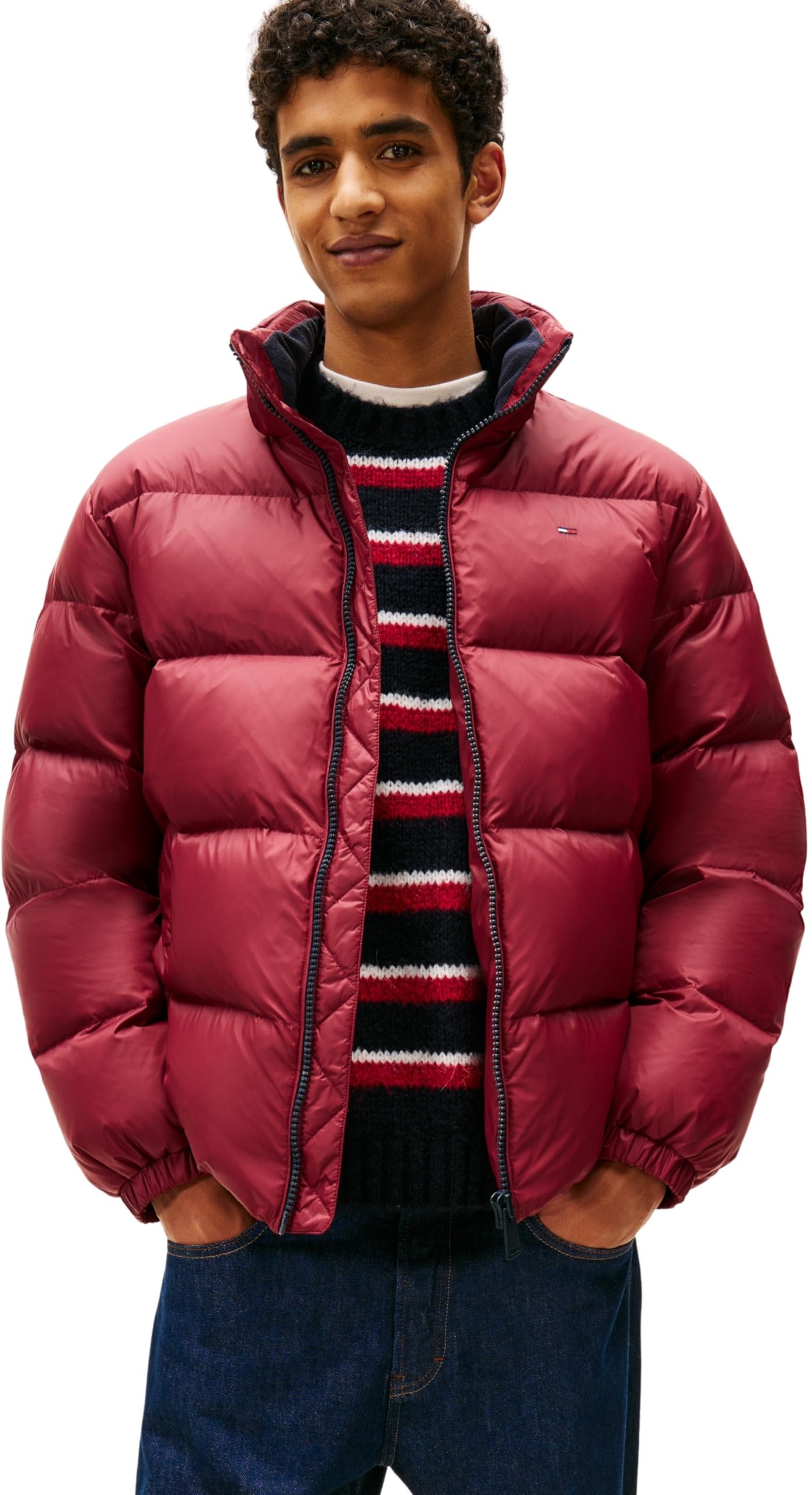 Tommy Jeans Men’s Warm Essential Down Puffer Jacket, Red (Red Wine), XS
