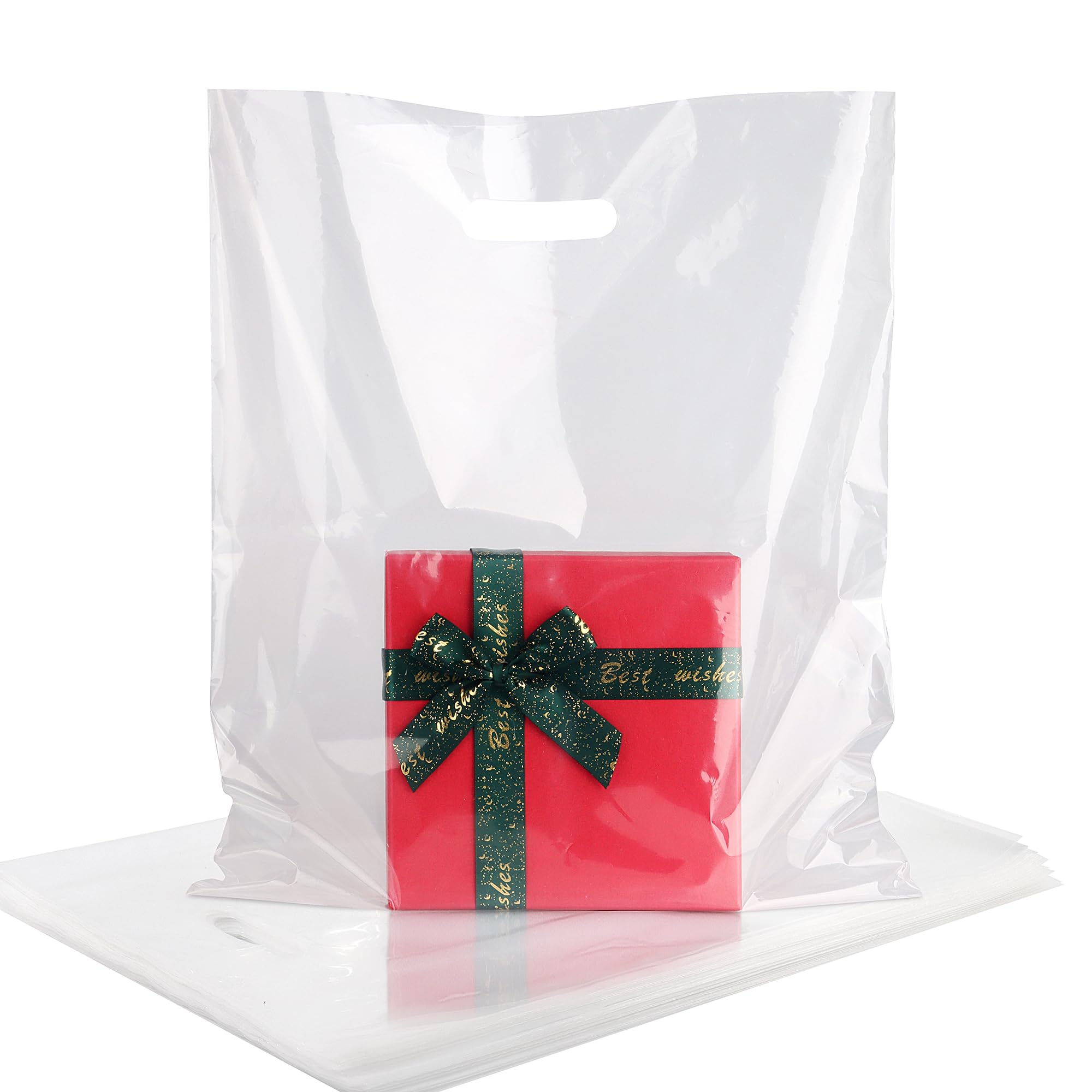 HOIIOH 50 Pack Clear Plastic Carrier Bags 38x45cm