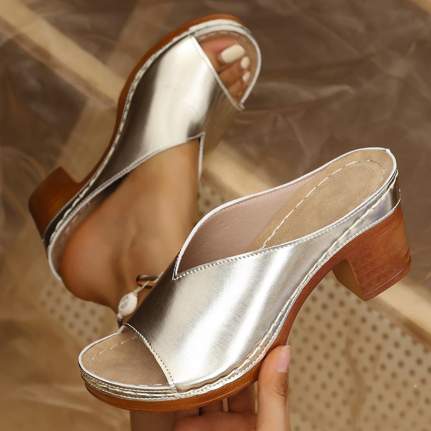 akwuiopt Low Block Heel Sandals Women Wide Fit, Platform Slipper Mule Sandal Platform Sandals Dressy Shoes Dance Shoe Open Slingback Sandal Elegant Summer Shoe Comfortable Chunky Shoes Size 4-7.5 3