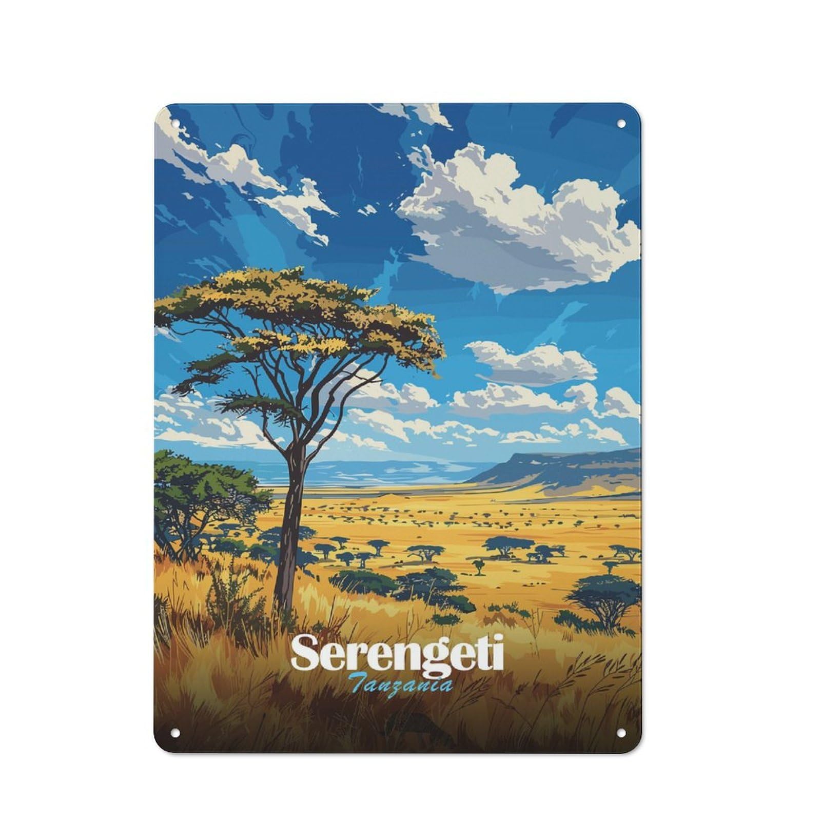 Junmoney Serengeti Landscape 40X30cm Retro Metal Plaque With For Kitchen Or Home Bar, For Garage, Workshop And Man Cave Decoration