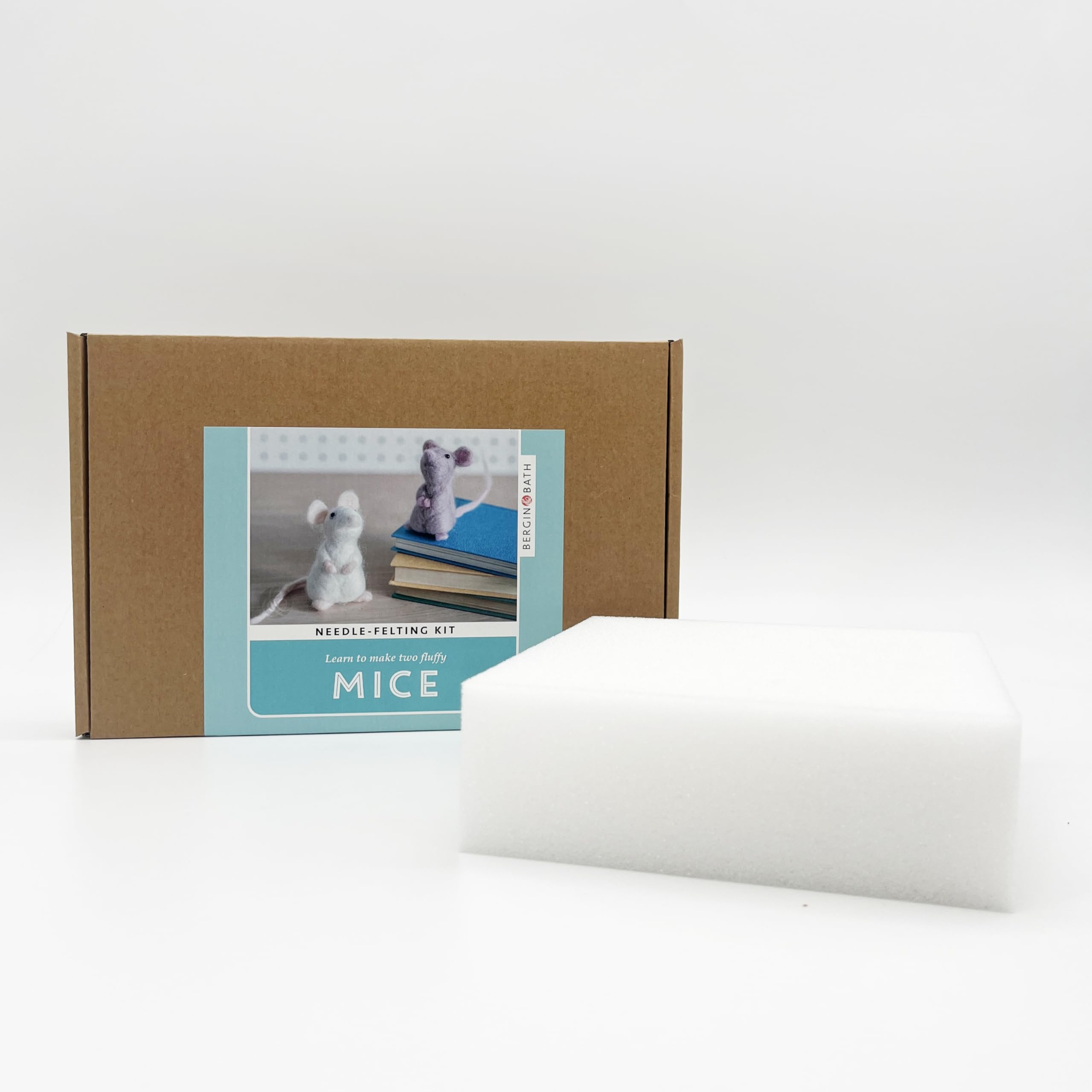 Bergin & Bath White And Grey Needle Felting Kit, Mice. Diy Craft Kit For Adults And Teens. Planet-Friendly Wool (With Felting Mat)