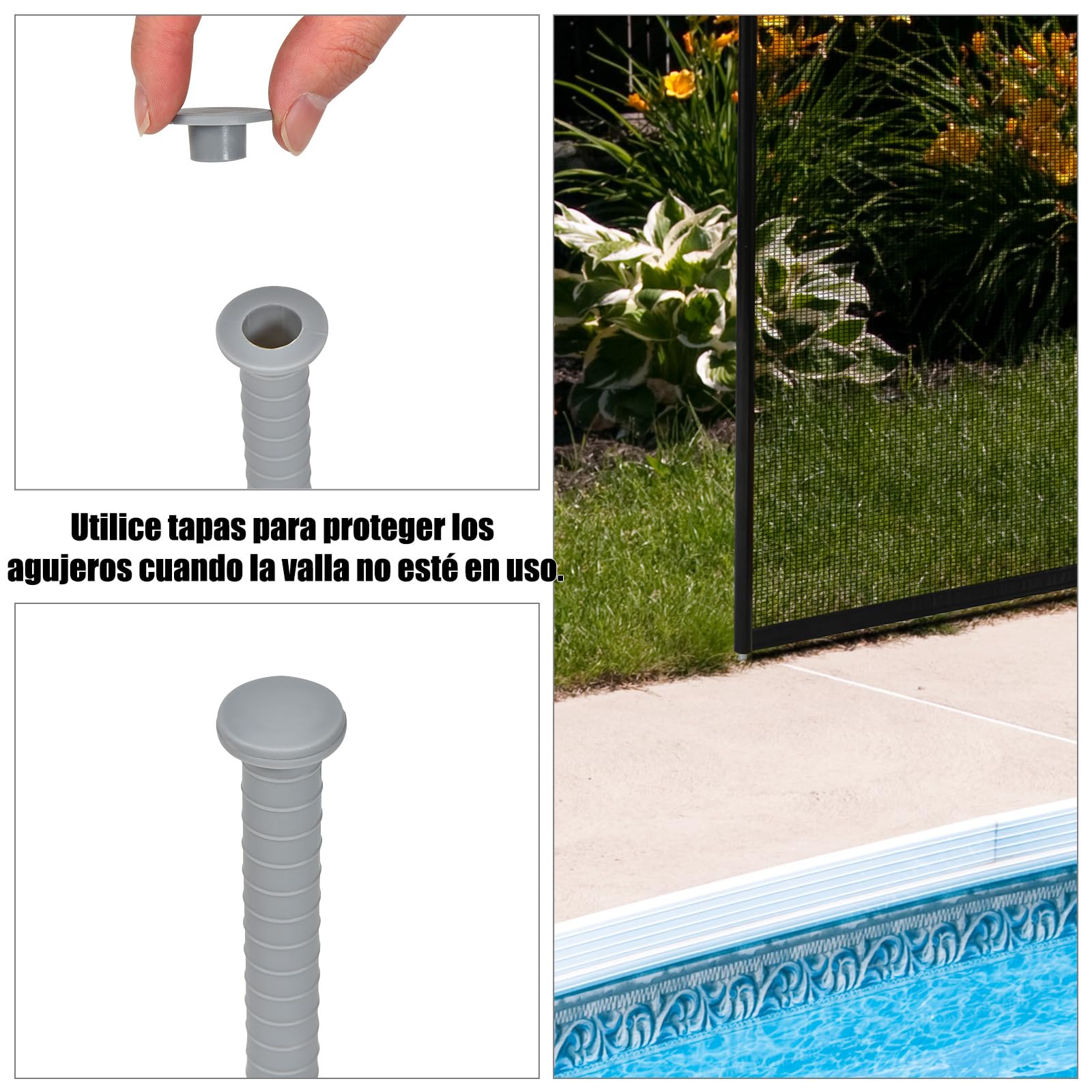 SOARS 360 x 125 cm Valla de Seguridad para Piscinas, Valla de protección de piscina de 4 piezas plegable, con pies de acero inoxidable & plantilla para taladrar, Protección para Niños y Mascotas