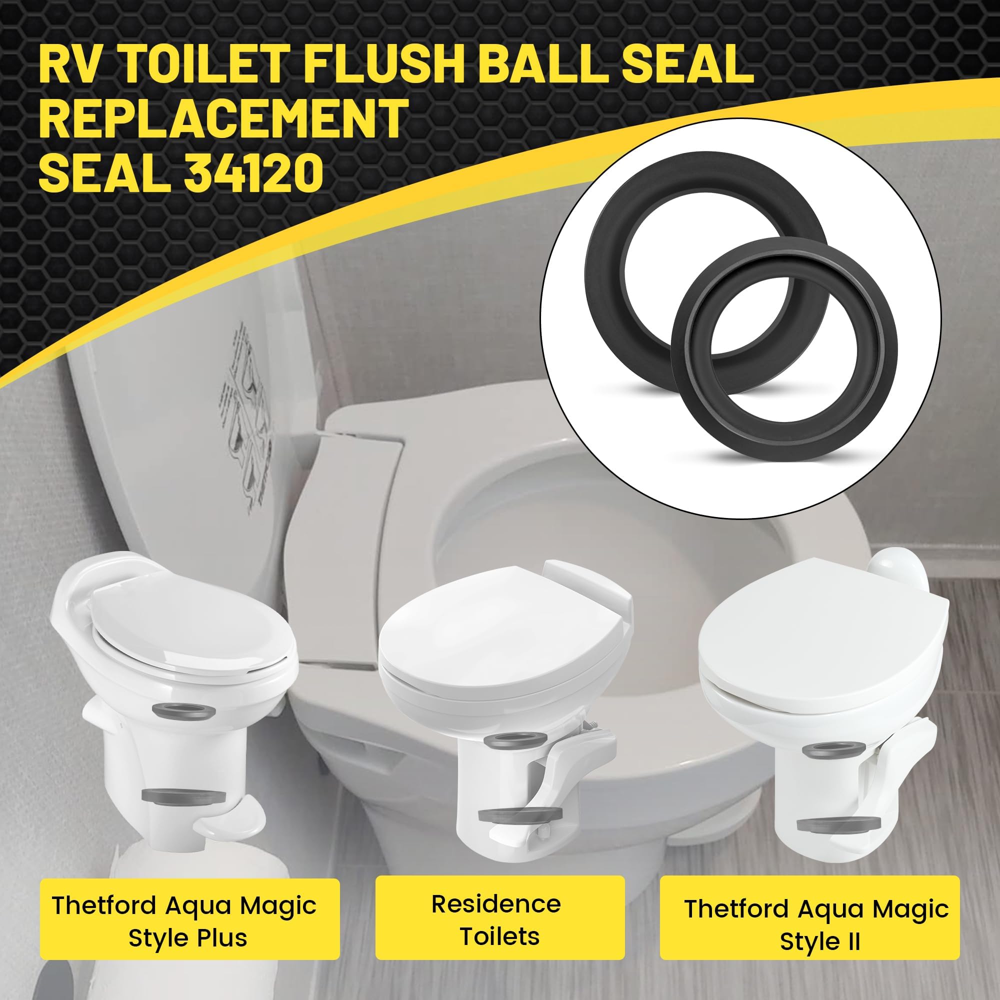 Thetford 34120 Waste Ball Seal For Style II & Style Plus Toilets - Replacement For RV Toilets