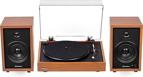 Electrohome Montrose Record Player Stereo System, 4" Bluetooth Powered Bookshelf Speakers, Belt-Drive Bluetooth Turntable with Audio-Technica