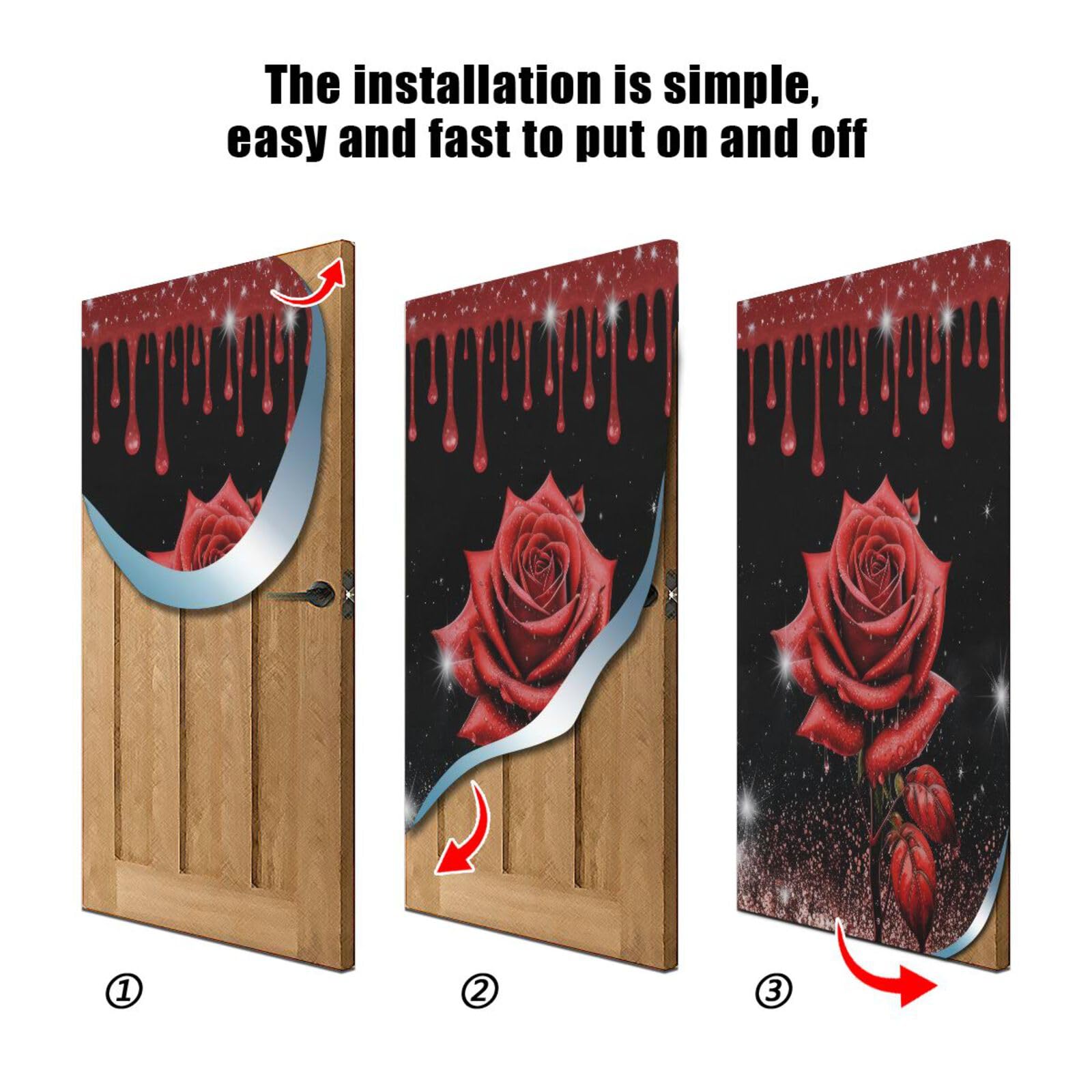 FLildon Red Rose Flower Valentine's Day Door Cover Decoration, Party Accessory Porch Decor for Festive Ornament Room Door Covers 36 x 98 Inch