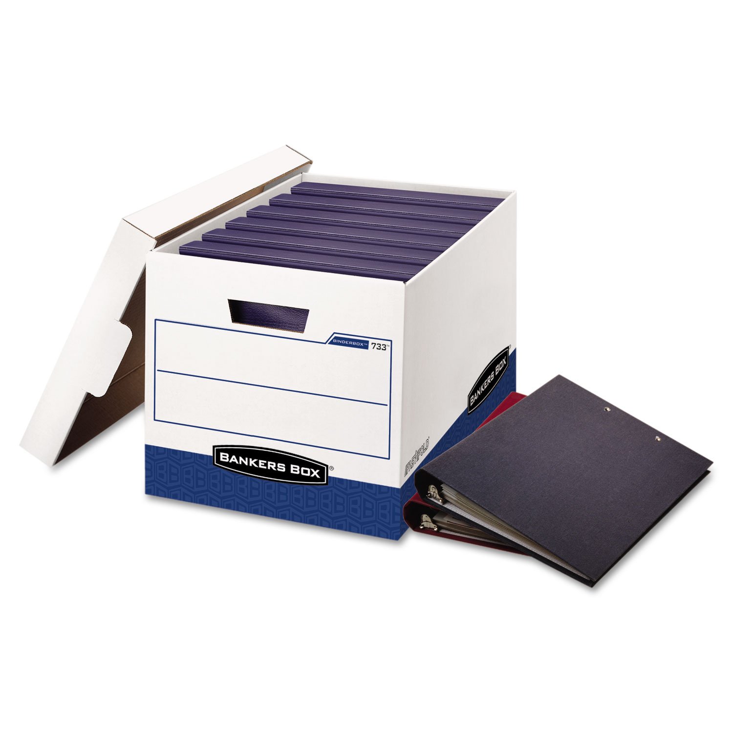 Bankers Box BINDERBOX Heavy-Duty Storage Boxes, FastFold, Lift-Off Lid, Fits Binders 1 1/2 to 3 Inches, 12 1/4 x 18 1/2 x 12, Case of 12 (0073301)