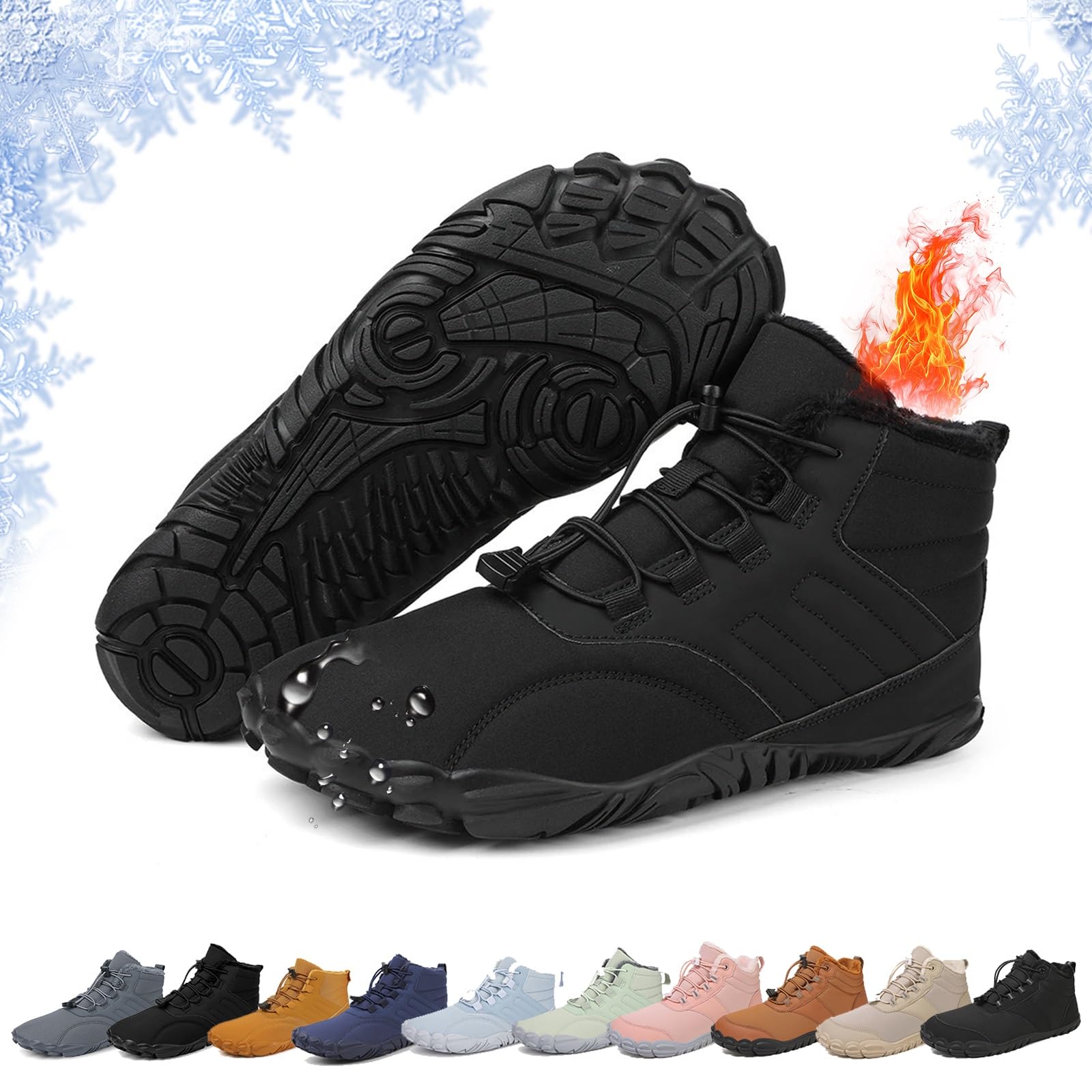 Barefoot Scarpe Inverno Uomo Donna Outdoor Minimalista Unisex Impermeabile Antiscivolo Caldo Leggere Comode Punta larga Barefoot Scarpe Five Finger Sneakers Scarpa da Camminata(Black 2,41 EU)