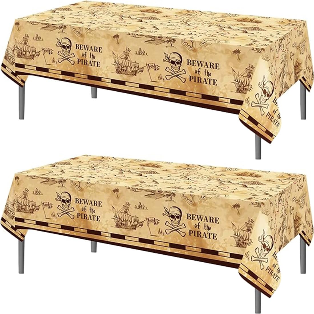 Tokymoon Pirate 2 Pack Of Disposable 54X87in Tablecloths Treasure Map Themed Party Decorations Tablecover For Treasure Party Decorations