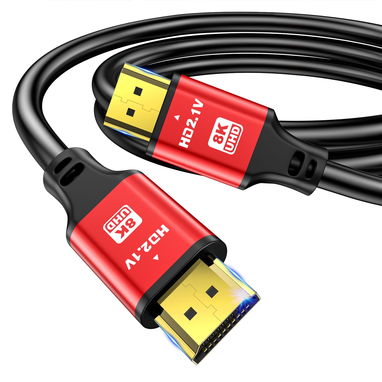 8K HDMI Cable 0.5m, High Speed HDMI Cable 48Gbps 8K@60Hz 4K@120Hz, HDCP 2.2 & 2.3, DTS:X, HDR 10 Compatible with Roku TV/eARC/3D/PS5/HDTV/Laptop/Blu-ray (RED)