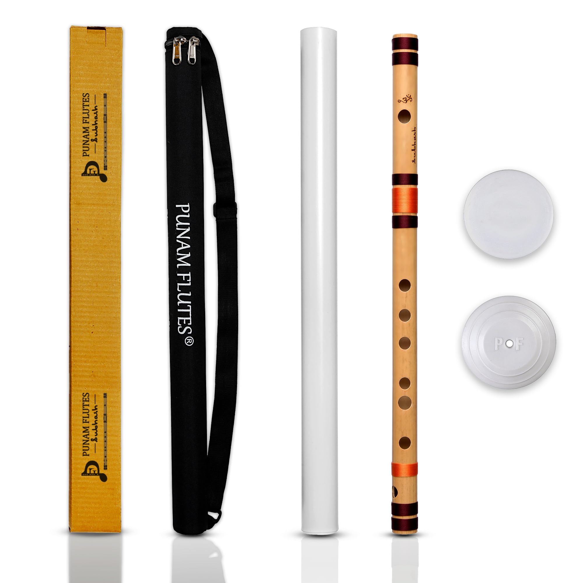 Punam Flutes D Sharp Medium Right Hand Bamboo Flute/Bansuri Size 16.3 Inches