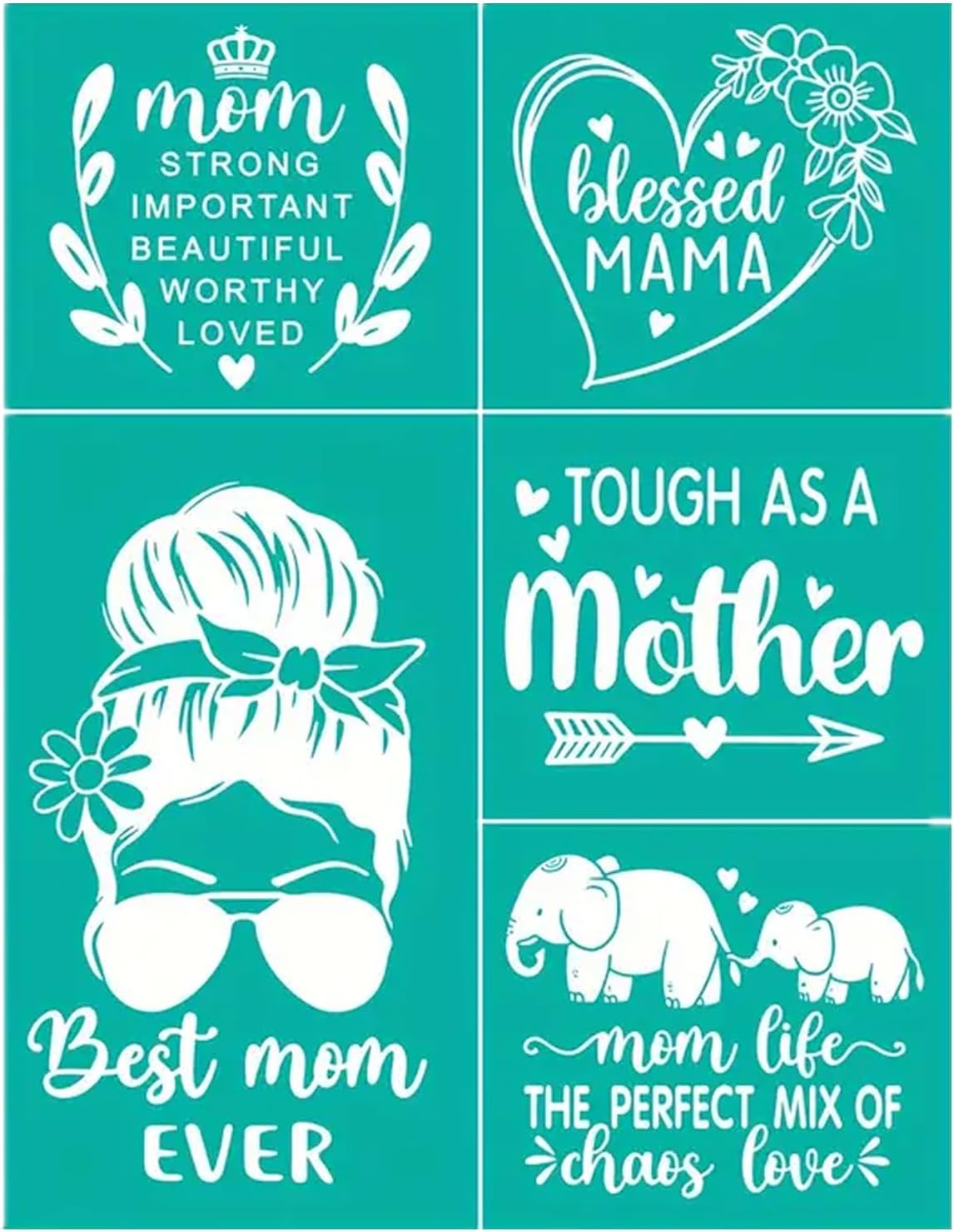 5 Pcs Mother Silk Screen Stencils, Happy Mother's Day Screen Printing Heart Mom Bless Chalk Paste Silk Screen Transfer DIY Drawing Stencils for Crafts Wood, Fabric, Cards, Glass, Home Wall Decor