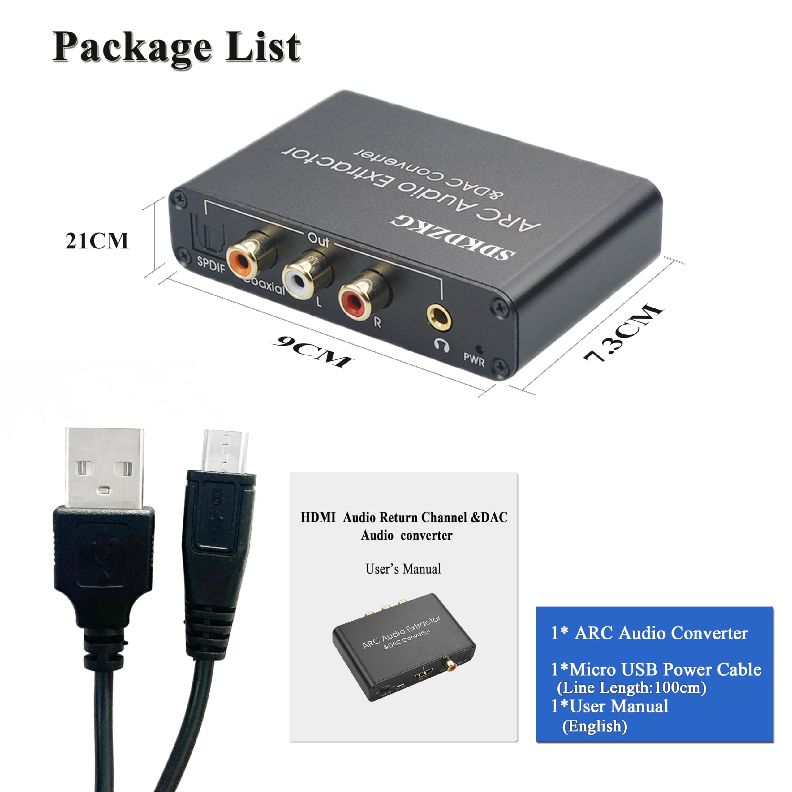 Transduttore DAC HDMI ARC, estrattore audio HDMI/SPDIF ottico Toslink a RCA 3,5 mm Jack L/R, adapter audio per amplificatore HDTV