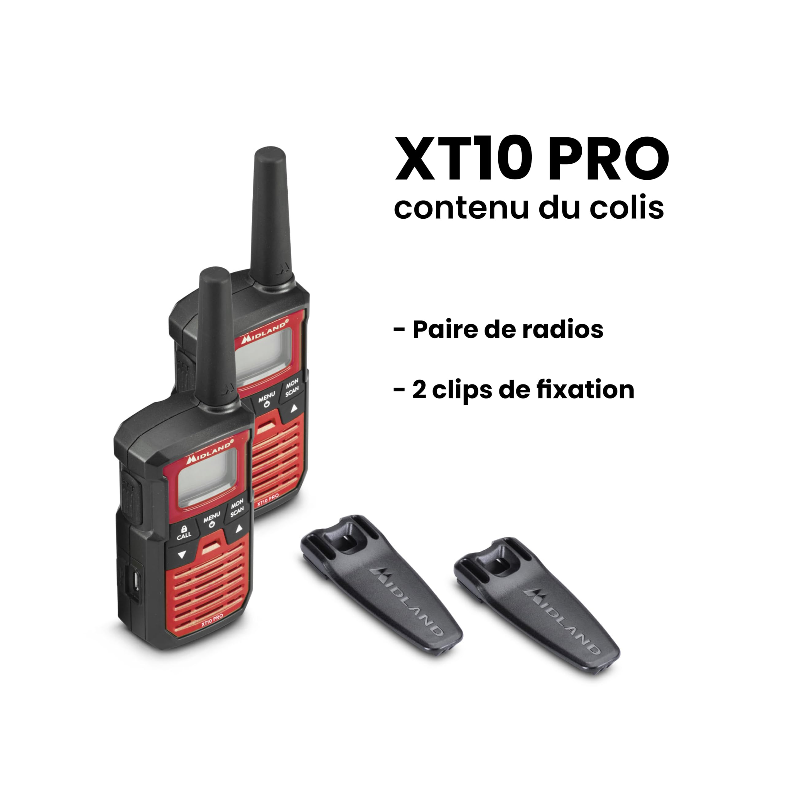 Midland - Lot 2 Talkie Walkie Professionnel XT10 Pro C1459 Étanche pour Outdoor - Radio Récepteur Émetteur avec 16 Canaux PMR446 sans Licence et 38 sous Canaux, Portée 4Km et 3 Piles AAA