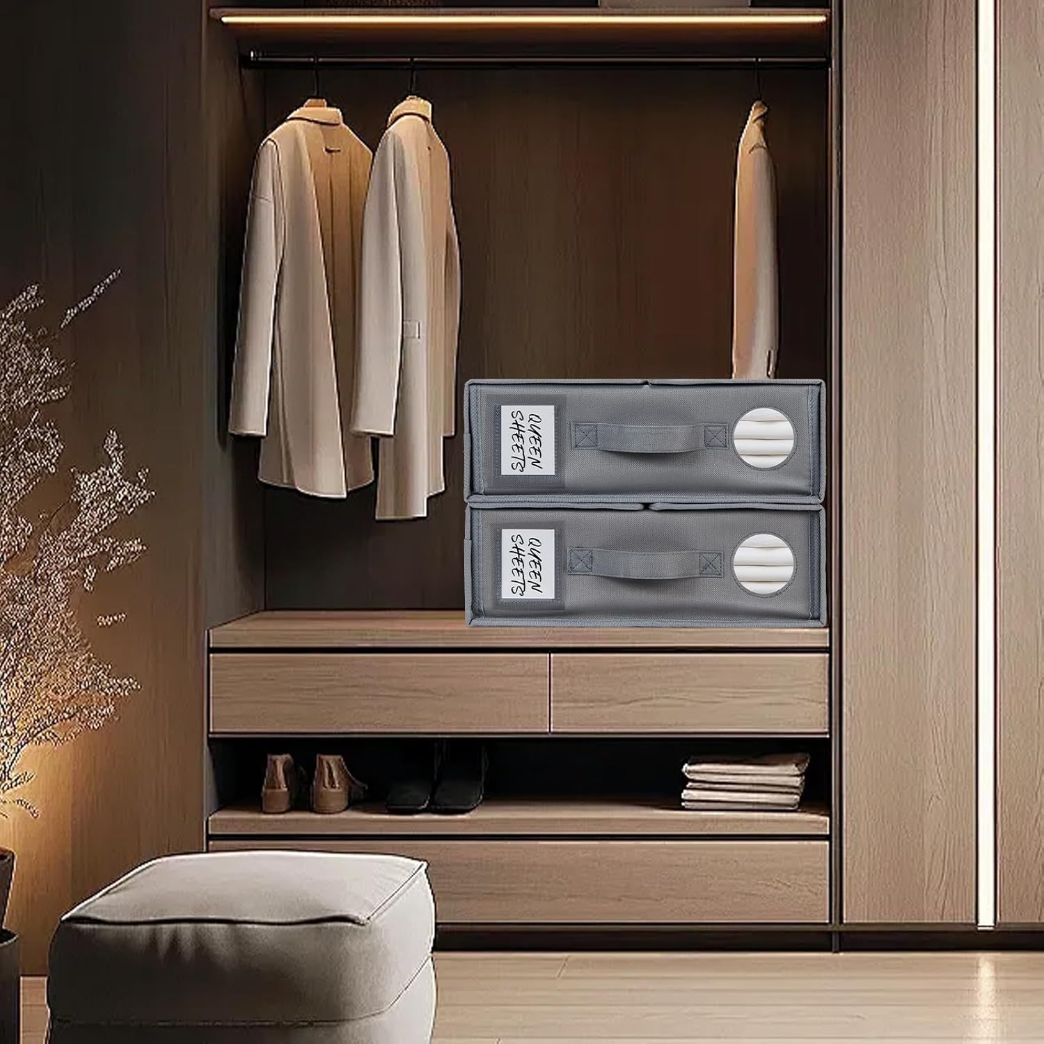 DULLEMELO Bed Sheet Organizers and Storage, Set of 6 Foldable Bed Sheet Storage Box for Linen Closet Organizers and Storage, Bedding Storage Bags with Zipper, Grey Under the Bed Organizer with Window