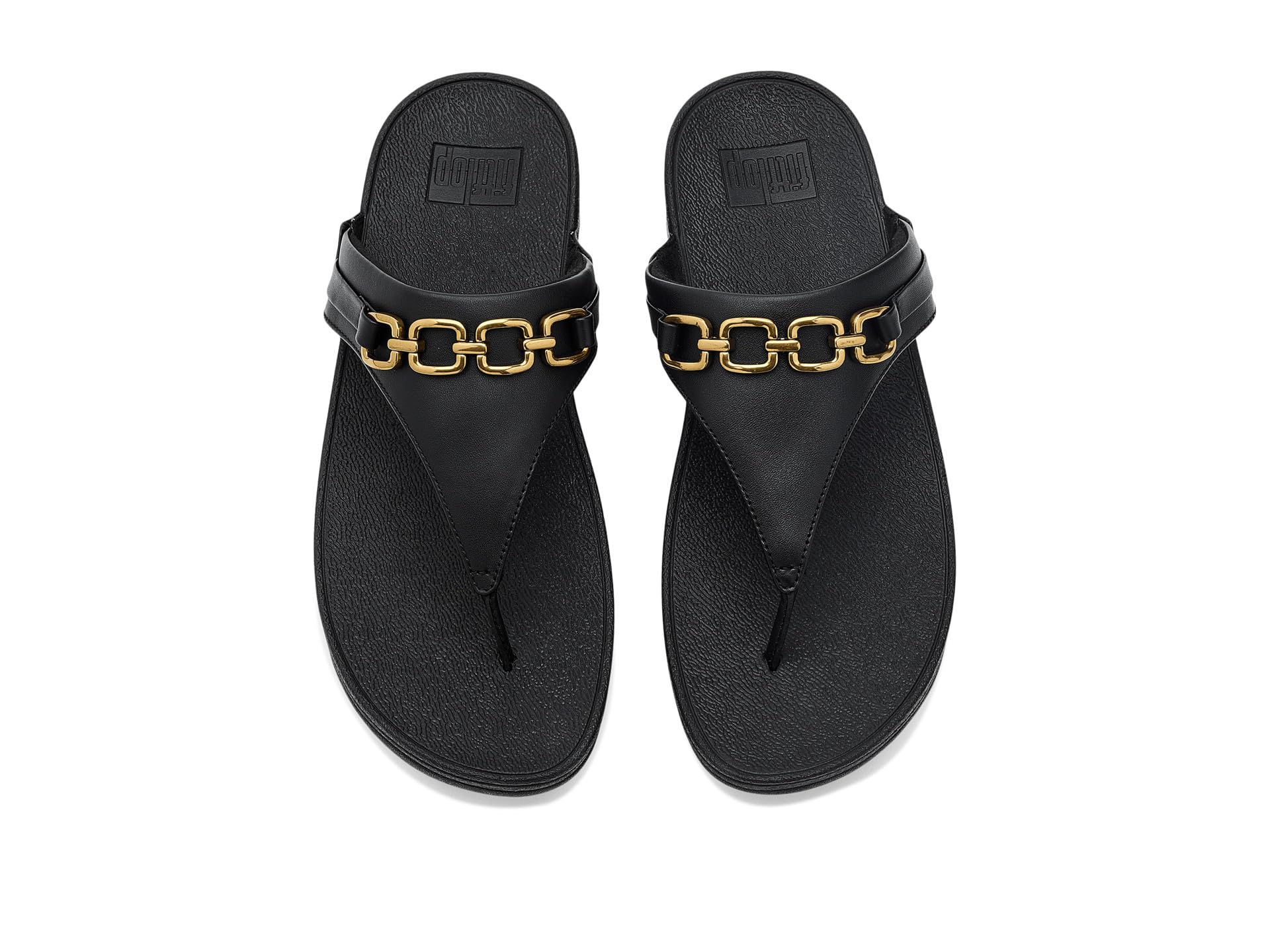 Fitflop Lulu Square-chain Leather Toe-post Sandals SandaleFemme | Tongs confortables d'été décontractées avec semelle extérieure en caoutchouc antidérapant