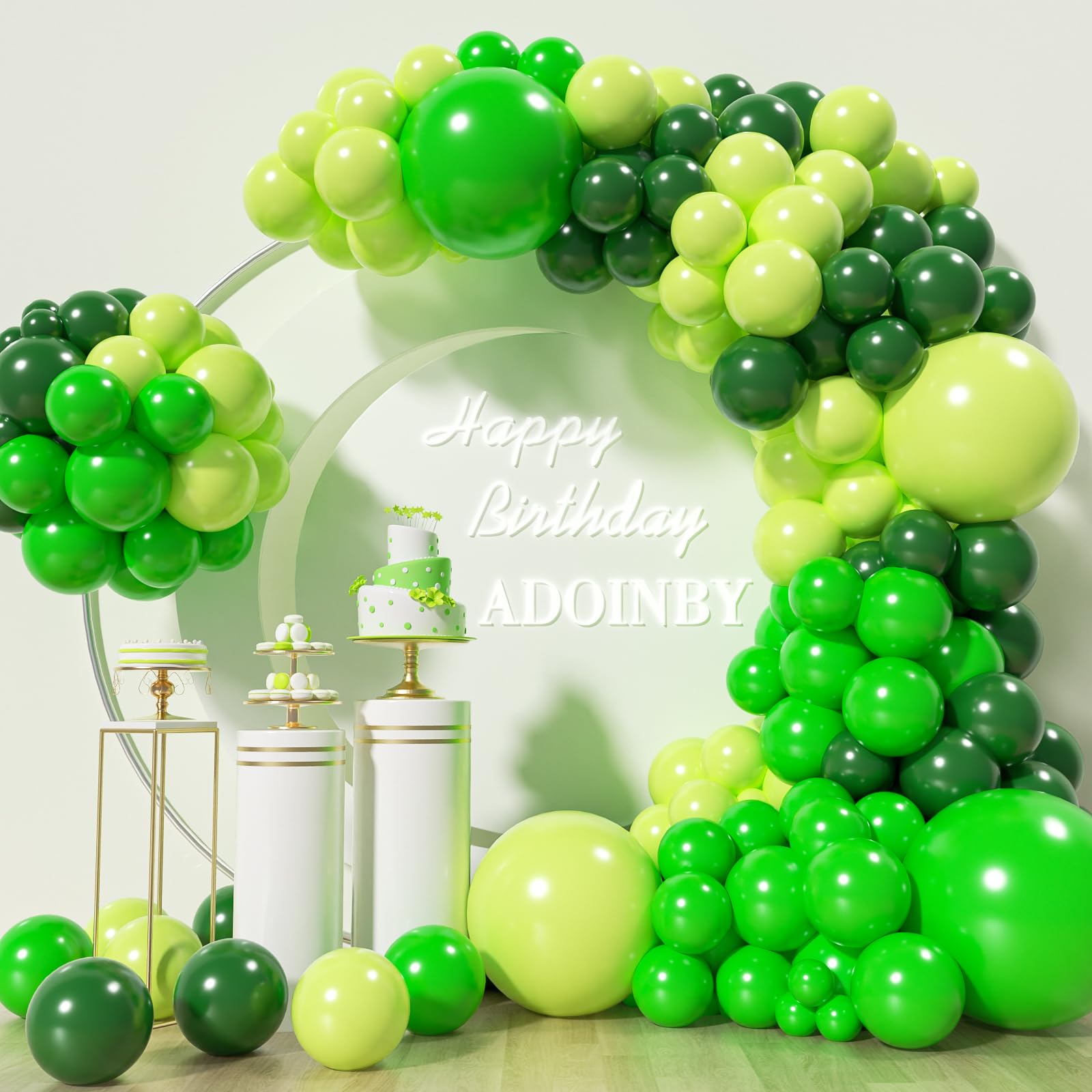 ADOINBY Green Balloons Arch Kit, 139Pcs Green Balloon Garland Kit Lime Green Emerald Dark Green Balloons for Birthday, Baby Shower, Wedding, Jungle
