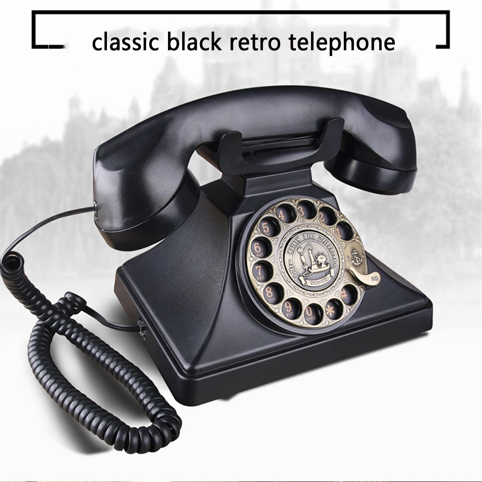 Telefon, telefon retro obrotowy, telefon stacjonarny retro, telefon stacjonarny z obrotową tarczą, klasyczny staromodny telefon stacjonarny z funkcją ponownego wybierania numeru, d